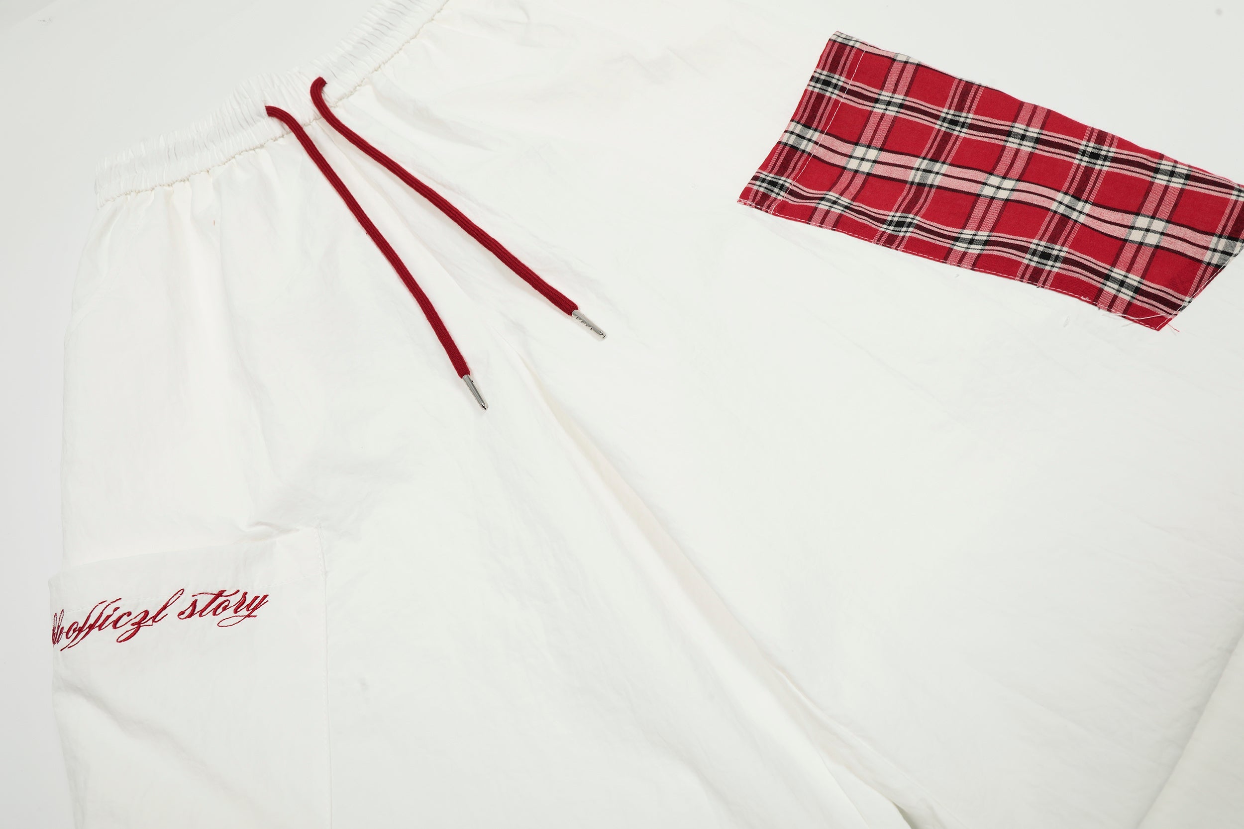 Wide-Leg Plaid-Patch Nylon Cargo Pants | Street Style