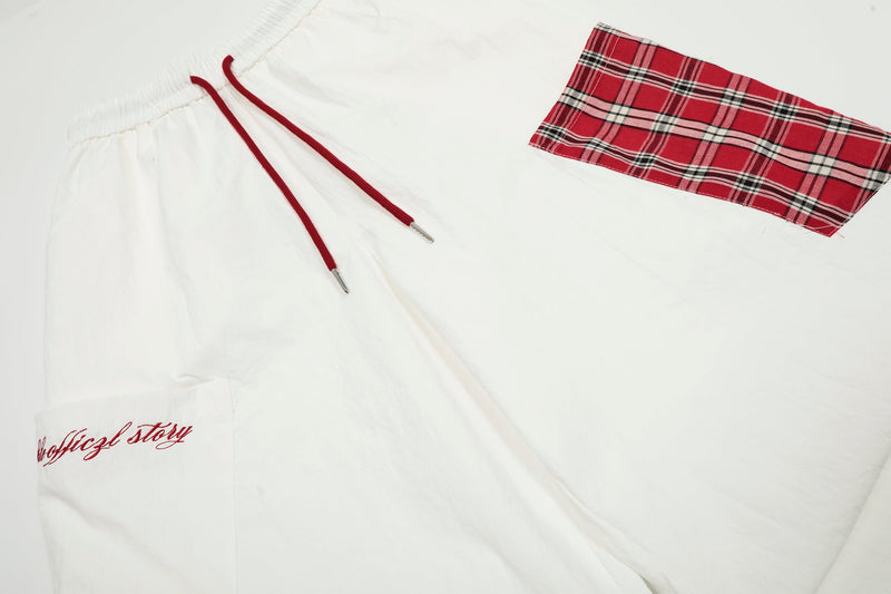 Wide-Leg Plaid-Patch Nylon Cargo Pants | Street Style