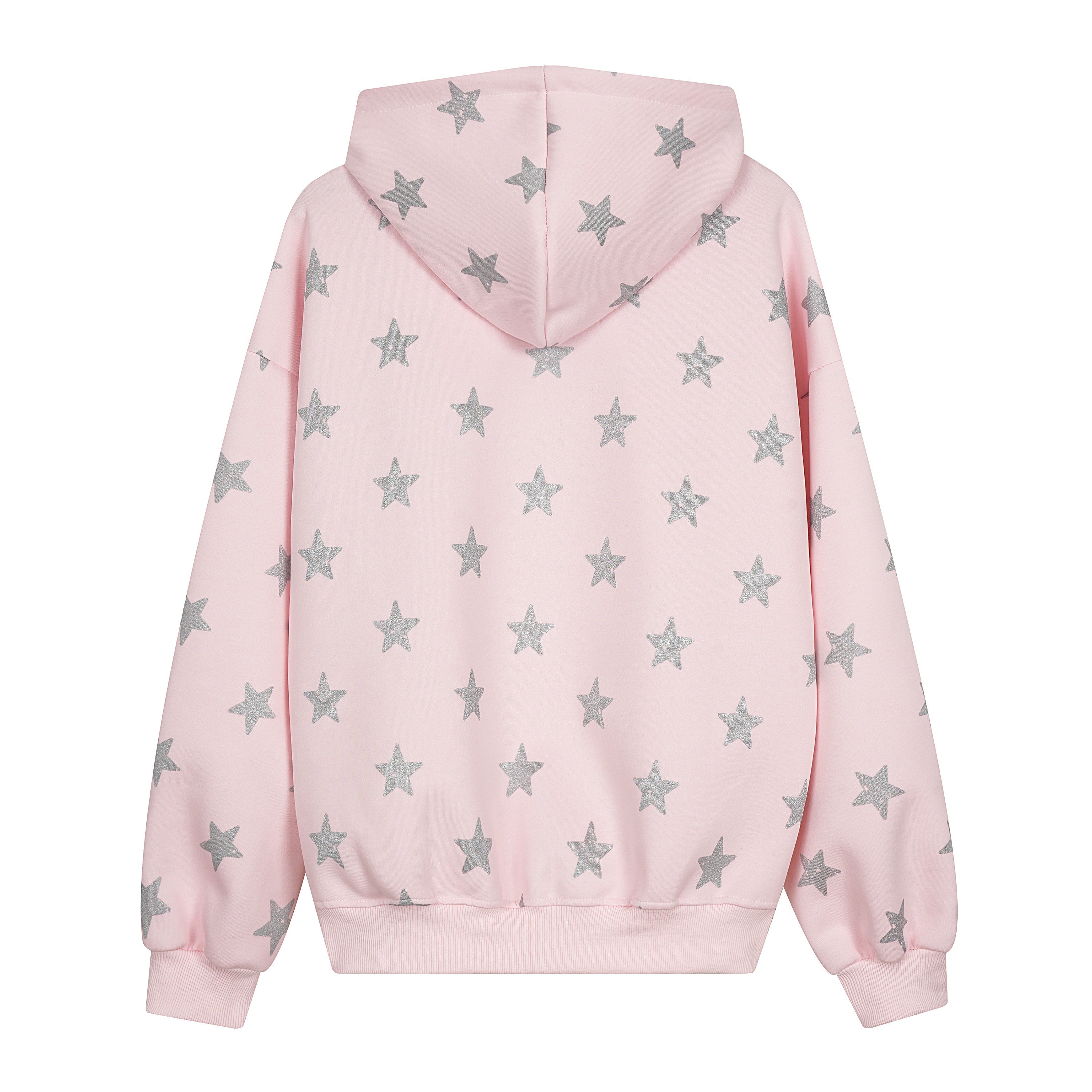 Pink Star Print Hoodie | Glitter Script Streetwear Sweatshirt