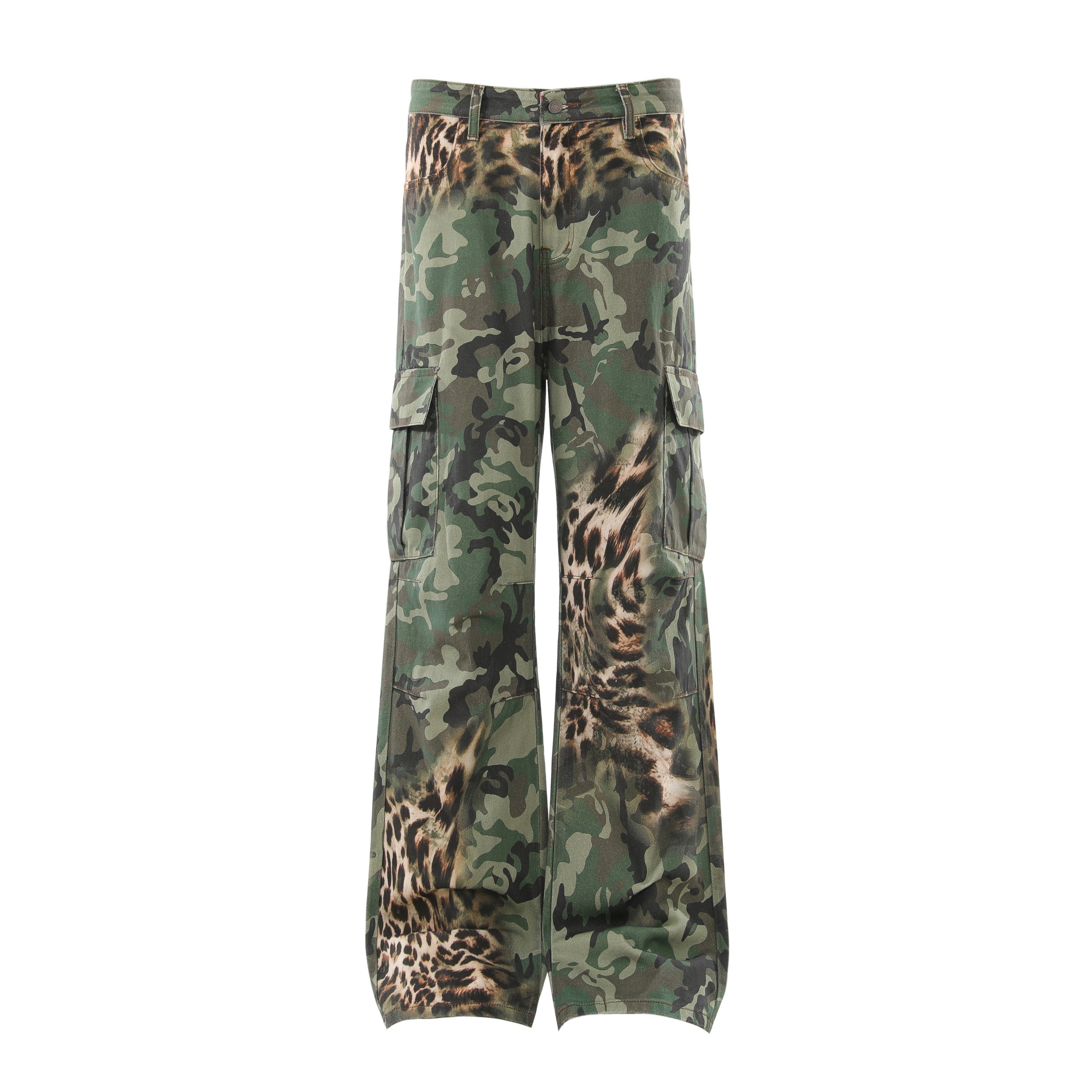 Leopard Camo Wide-Leg Cargo Pants | Y2K Streetwear