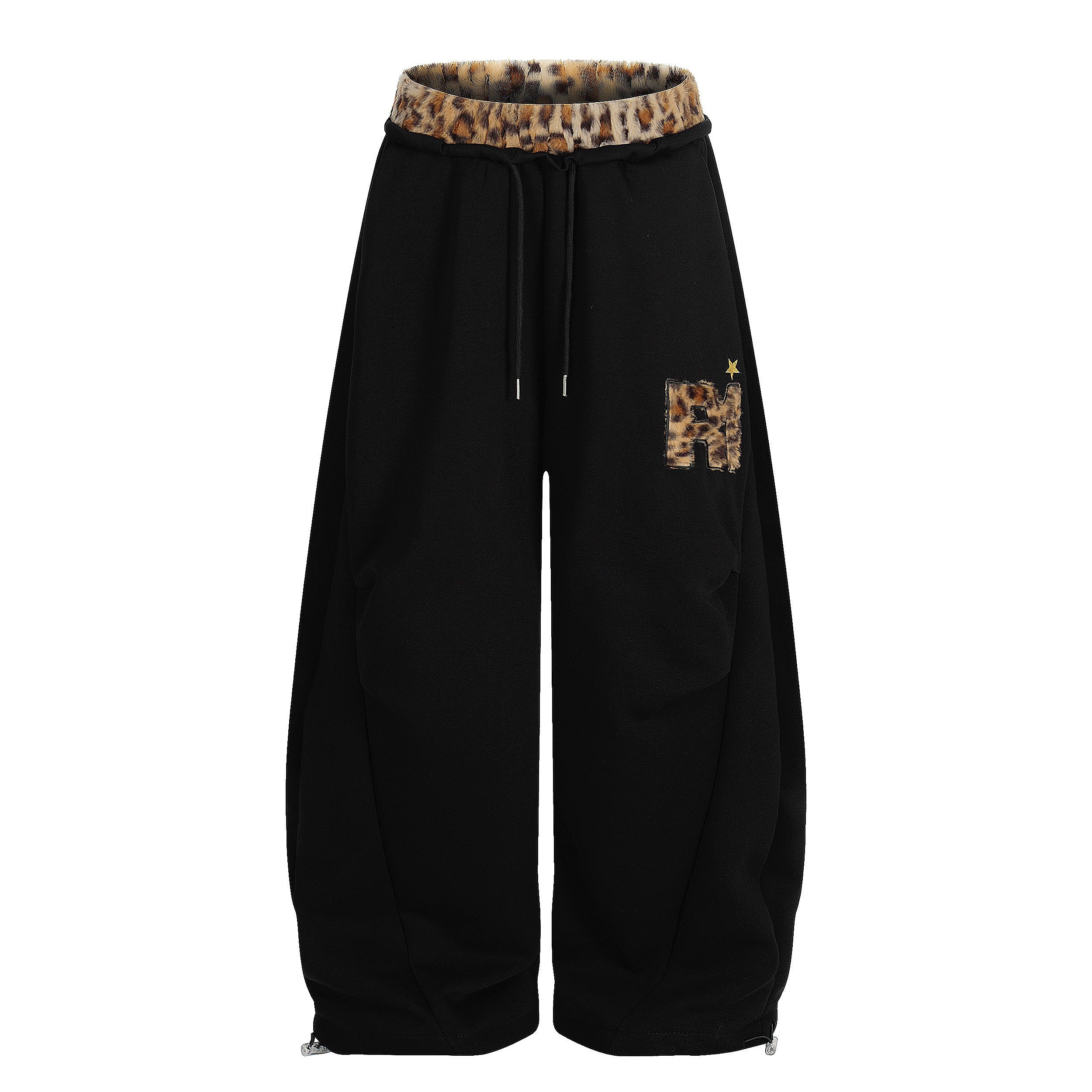 Omirad Leopard Trim Balloon Sweatpants with Chenille Patch