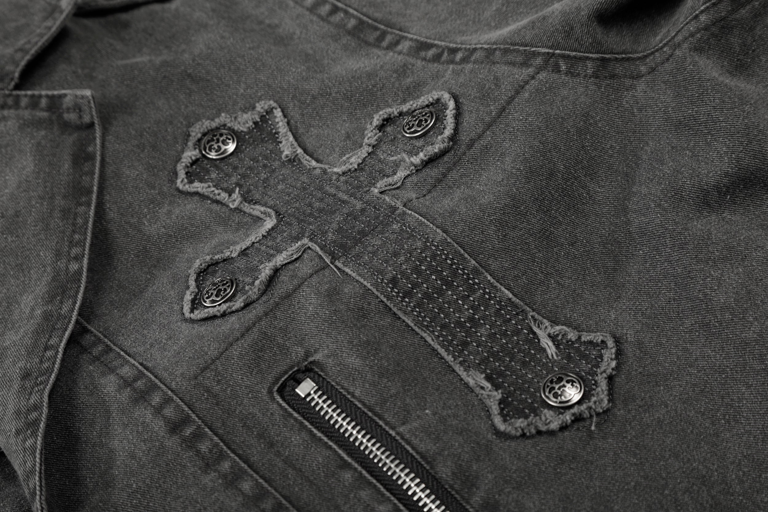 Omirad Vintage Cross Patch Denim Jacket | Washed Cotton