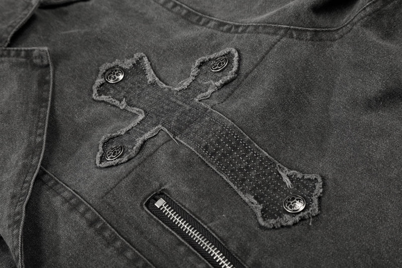 Omirad Vintage Cross Patch Denim Jacket | Washed Cotton