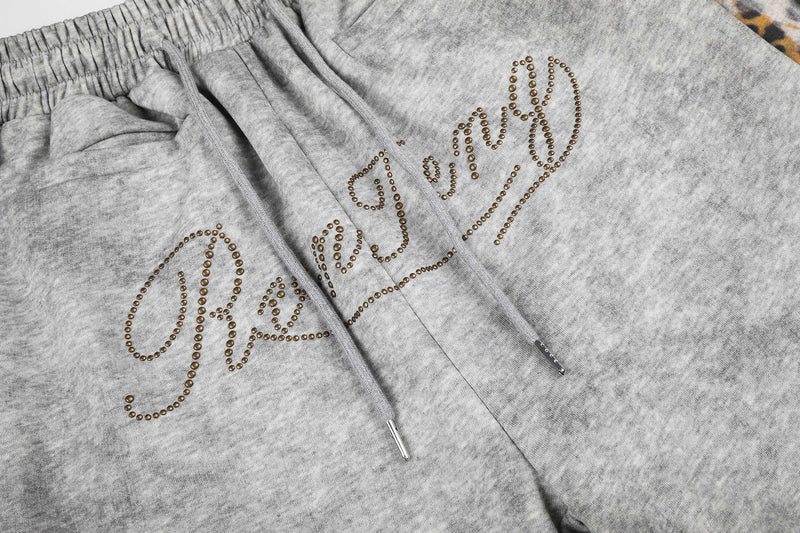 Leopard Panel Wide-Leg Sweatpants | Y2K Rhinestone Logo