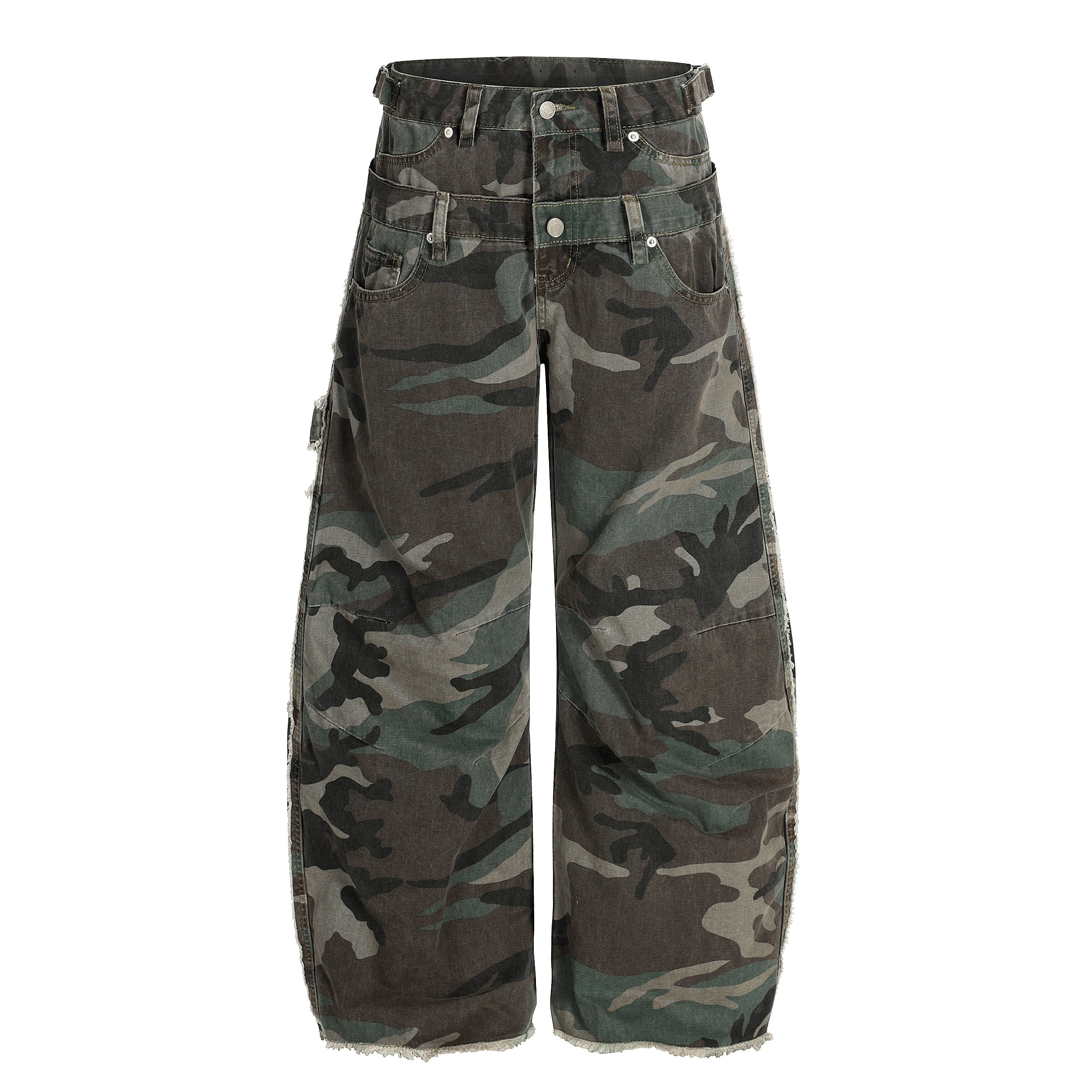 Omirad Double-Waist Camo Cargo Jeans | Wide-Leg Streetwear