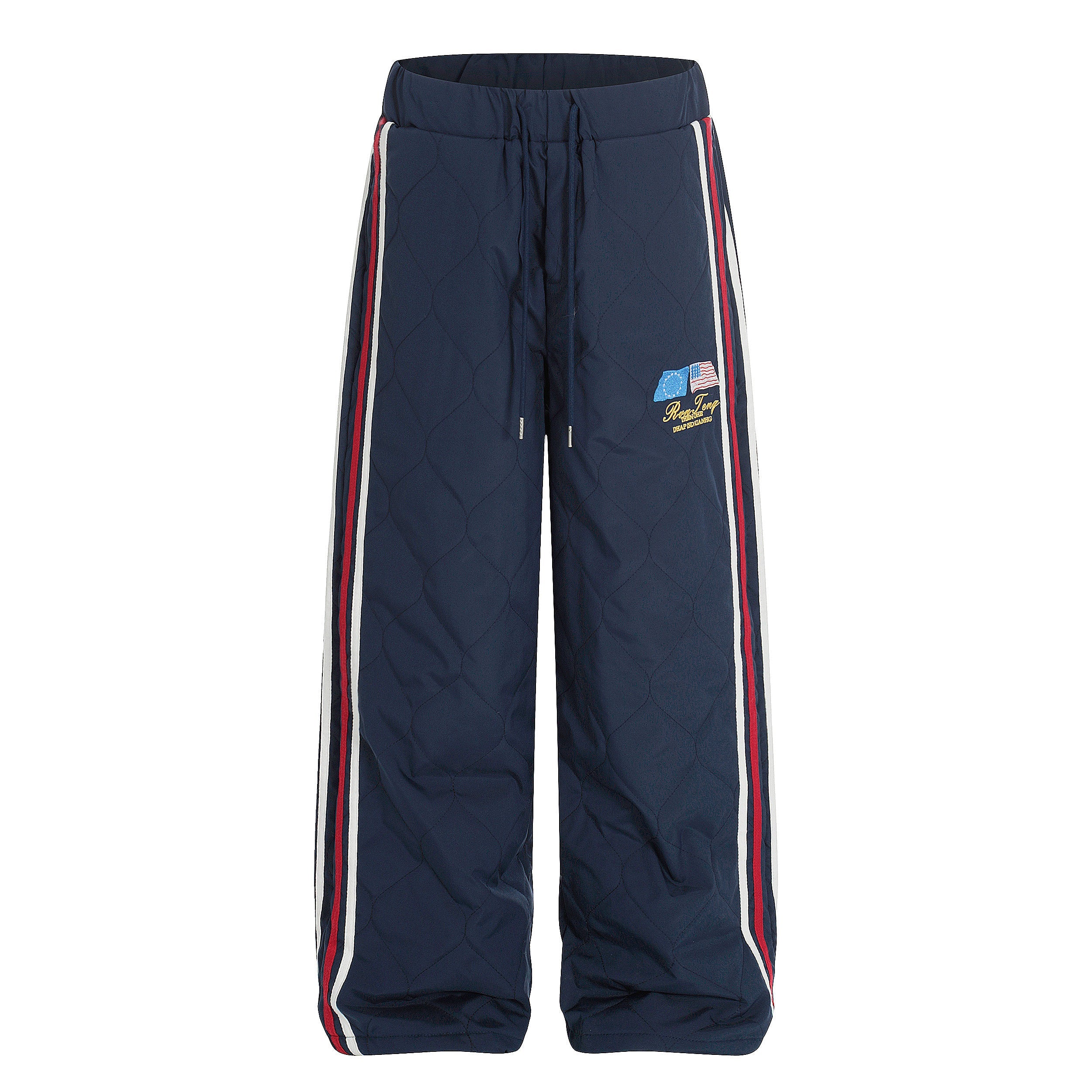 Quilted Wide-Leg Track Pants with Racing Stripes