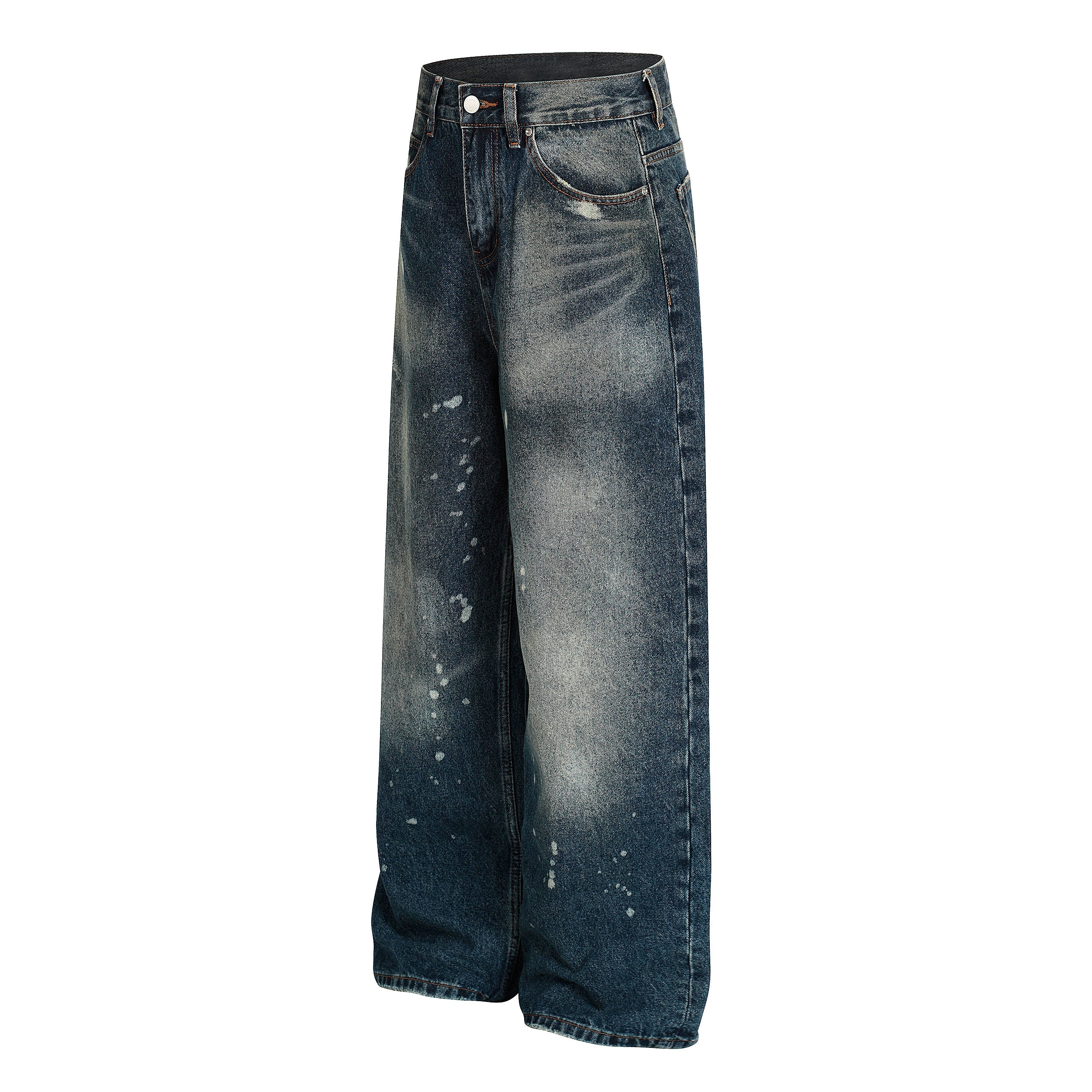 Omirad Vintage Wash Wide-Leg Jeans | Paint-Splatter Denim