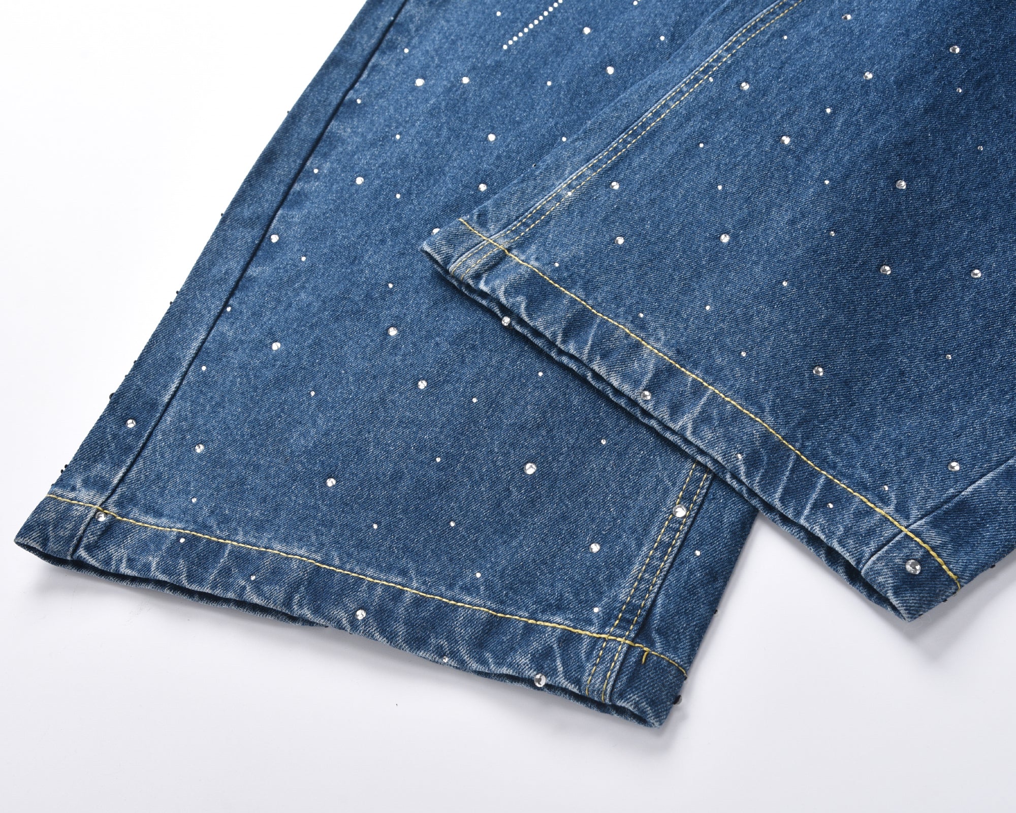 Rhinestone Burst Wide-Leg Black Denim Jeans | Omirad