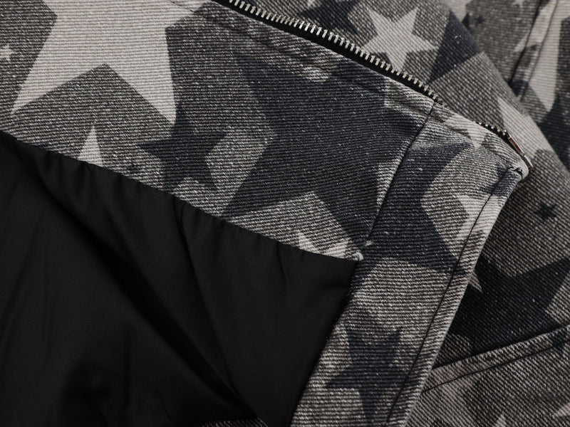 Omirad All-Over Star Print Washed Denim Jacket | Grayscale