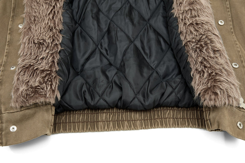 Omirad Layered Utility Bomber Jacket with Faux Fur Collar