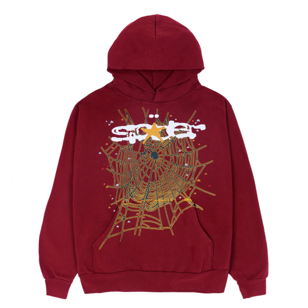 Burgundy Graphic Hoodie with Spider Web Print – 440GSM Heavyweight Comfort Fit Pullover Hoodie