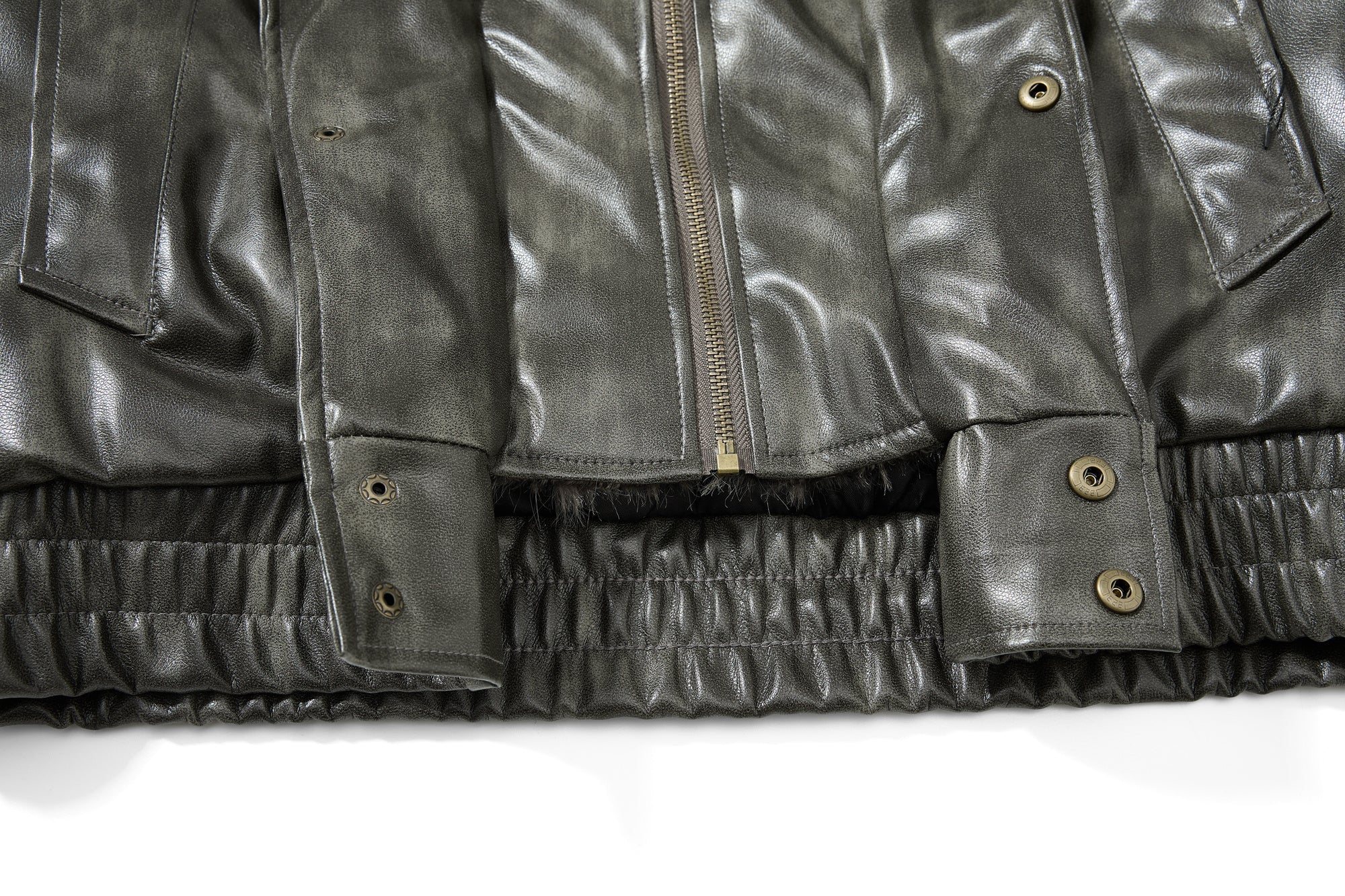 Omirad Faux Leather Bomber Jacket with Faux Fur Collar