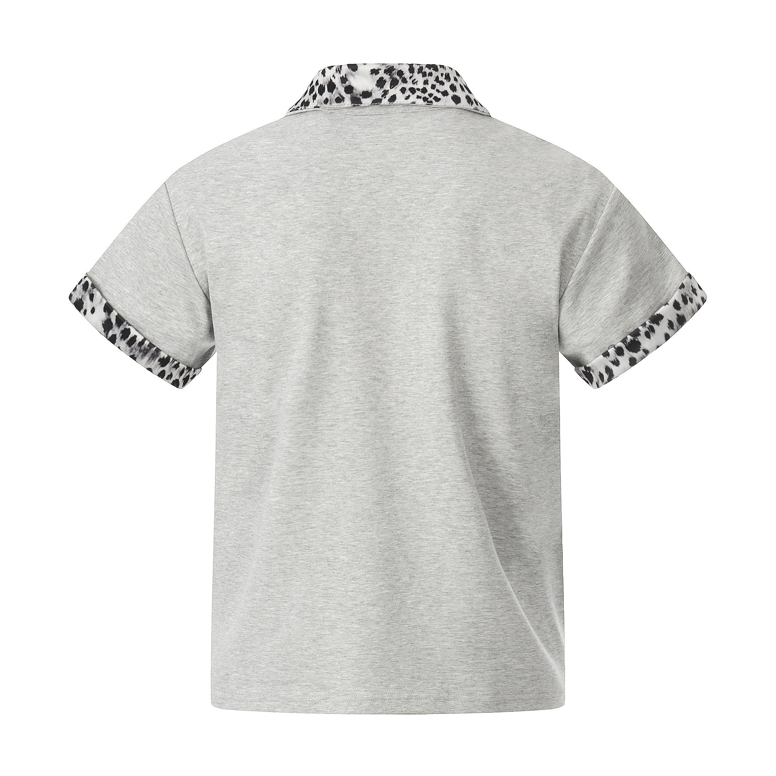 Leopard Trim Quarter-Zip Polo Shirt | Streetwear Cotton Tee