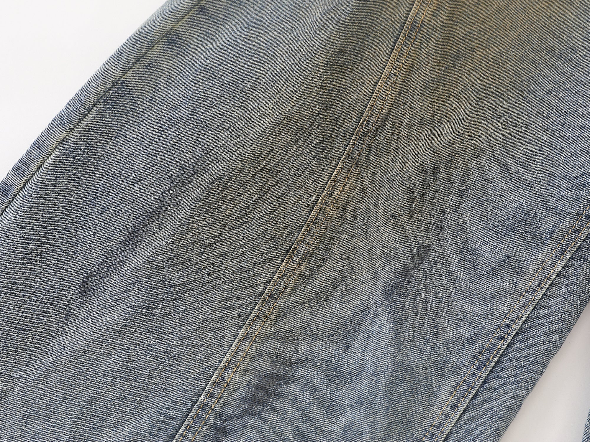 Faded Curved-Panel Wide-Leg Denim Pants | Streetwear Jeans