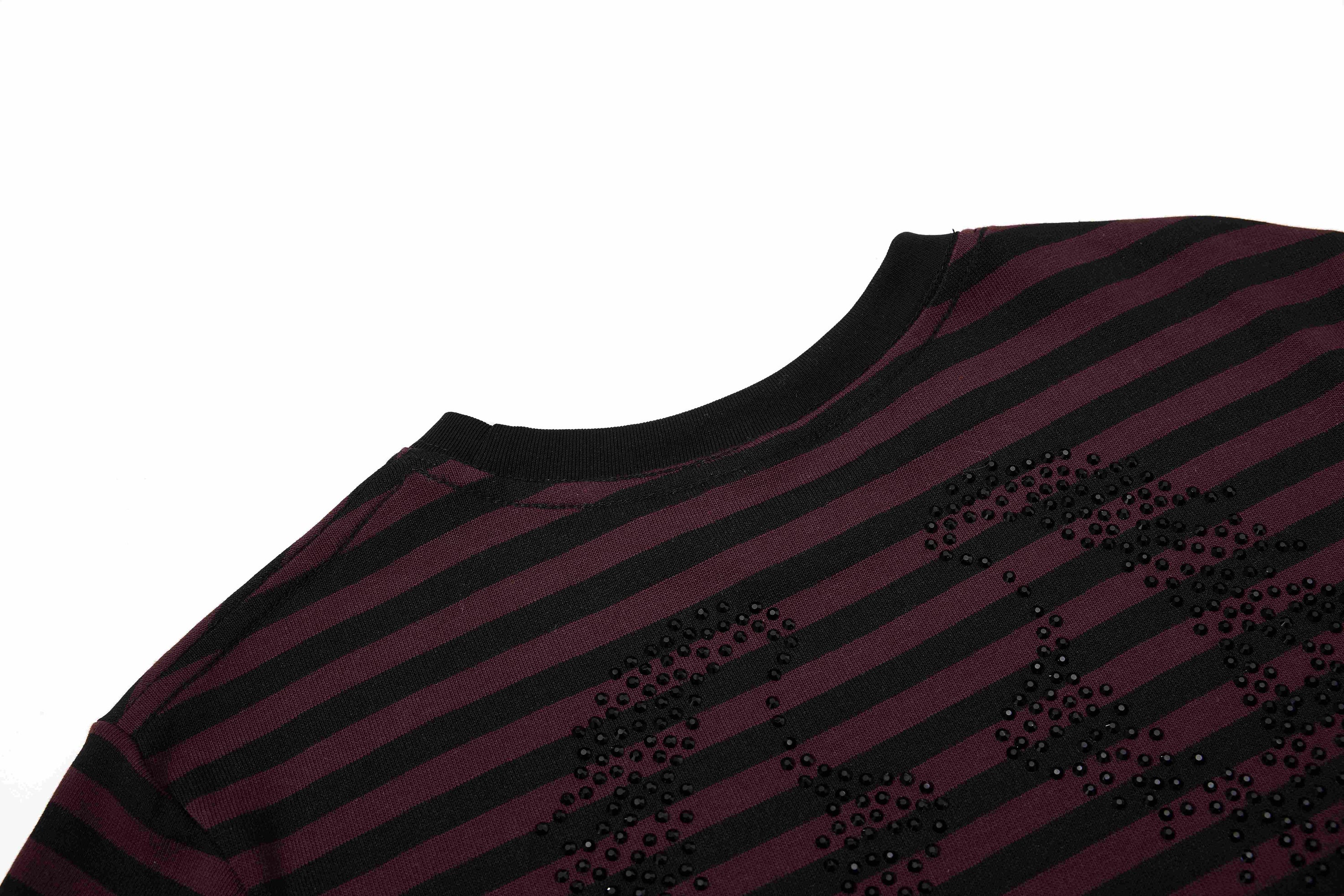 Omirad Rhinestone Stripe Tee | Gothic Script Streetwear