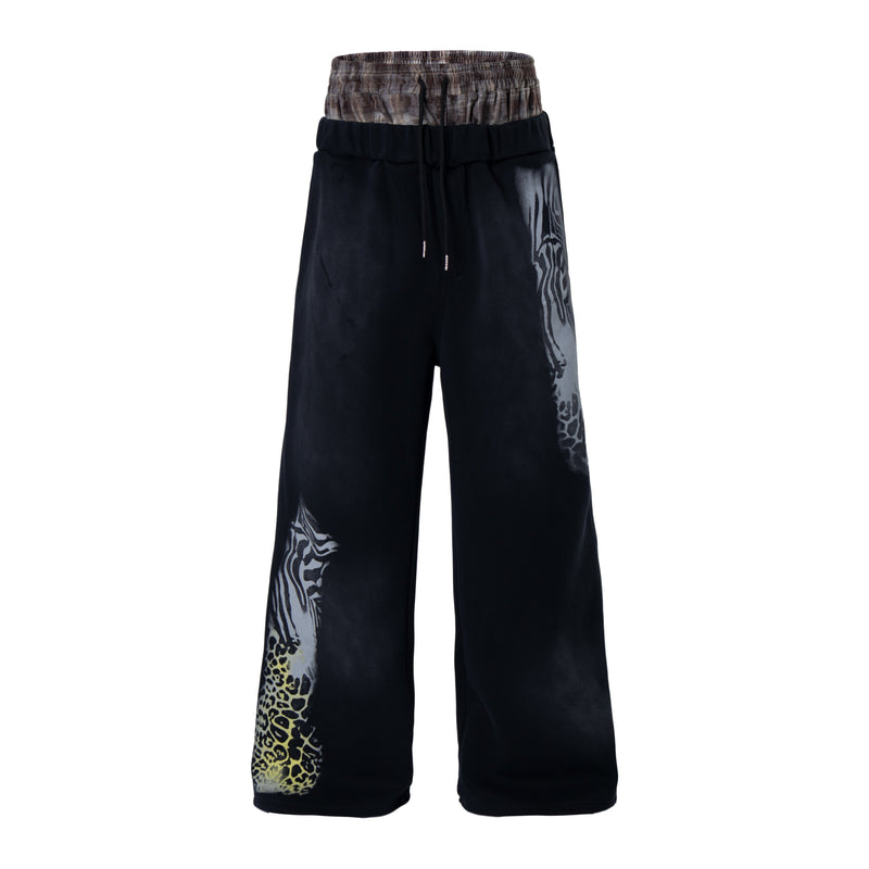 Wild Fusion Graphic Sweatpants | Zebra Leopard Wide-Leg