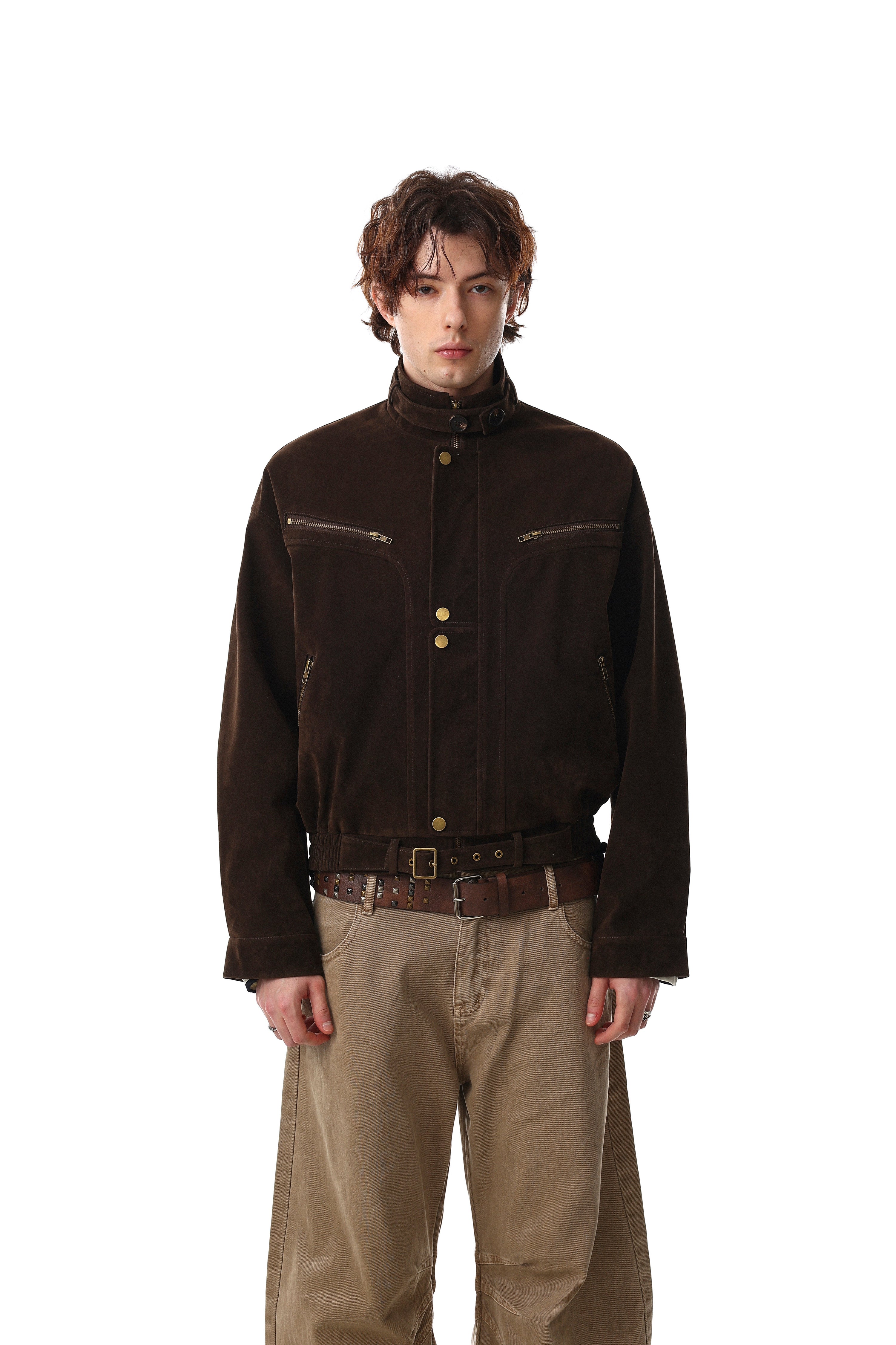Omirad Utility Bomber Jacket | Stand Collar & Gold Hardware