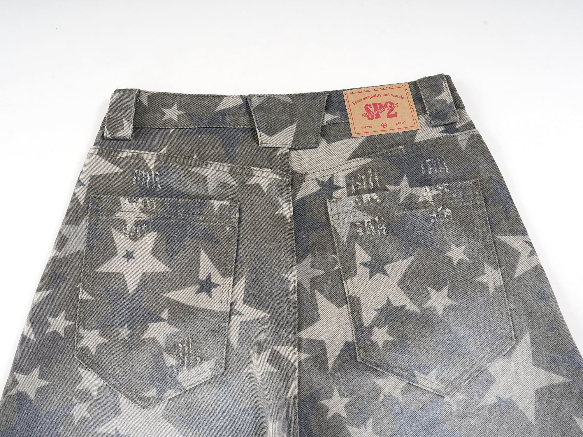 All-Over Star Print Washed Wide-Leg Denim Pants | Y2K Style