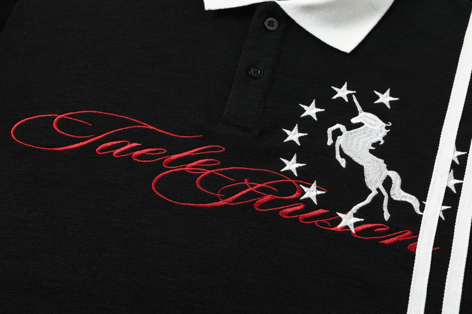Omirad Script Stripe Polo Tee | Black Streetwear Polo Shirt