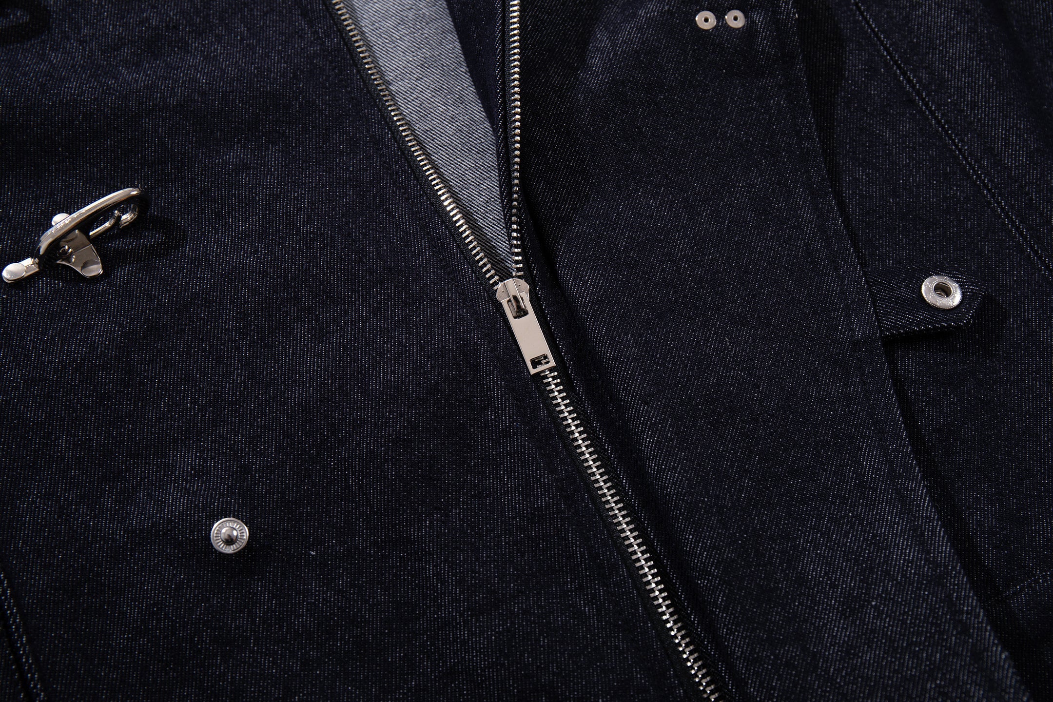Men's Dark Indigo Denim Jacket with Metal Buckle Detail