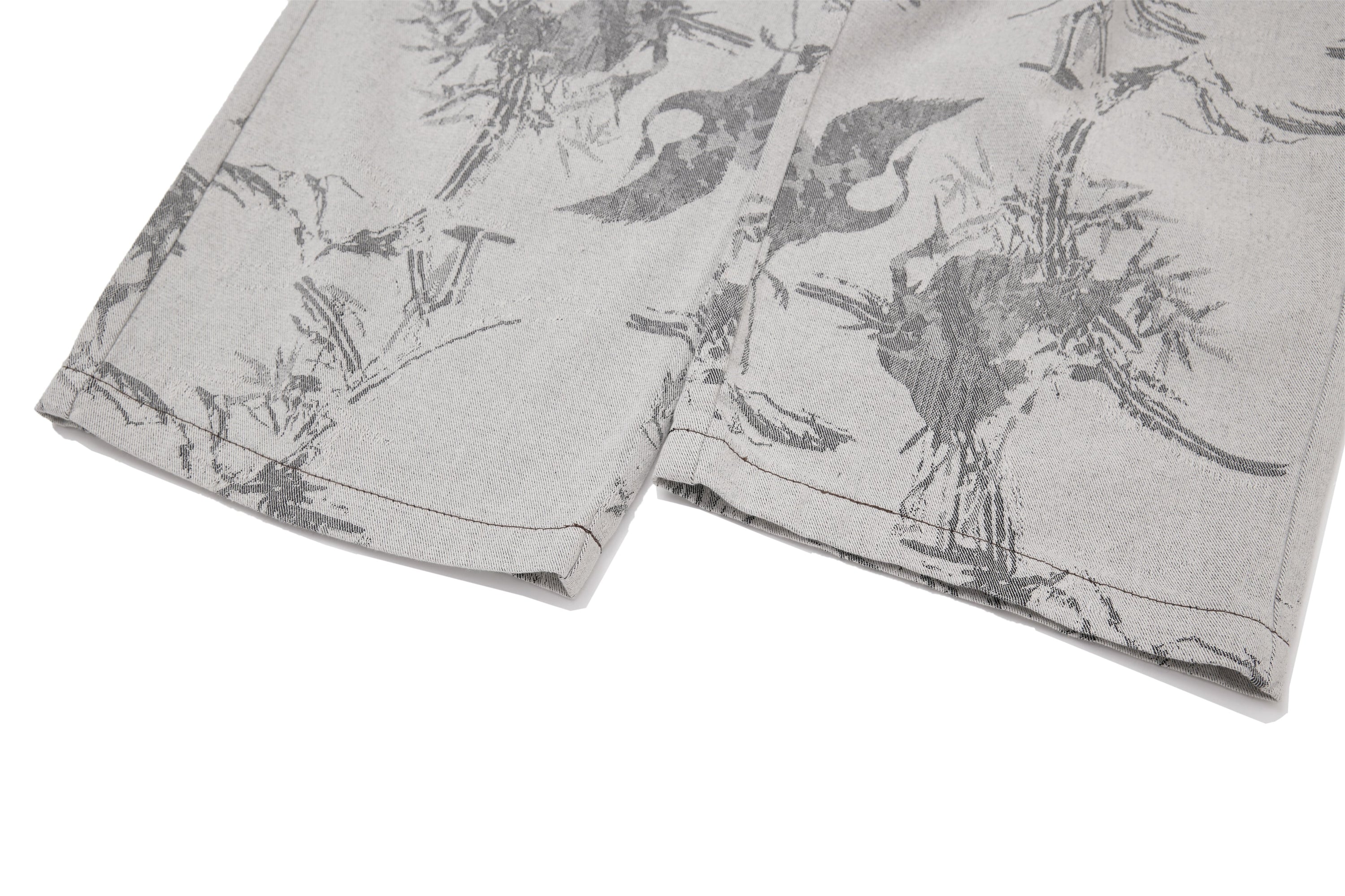Ink-Wash Print Wide-Leg Pants | Abstract Brushstroke Denim