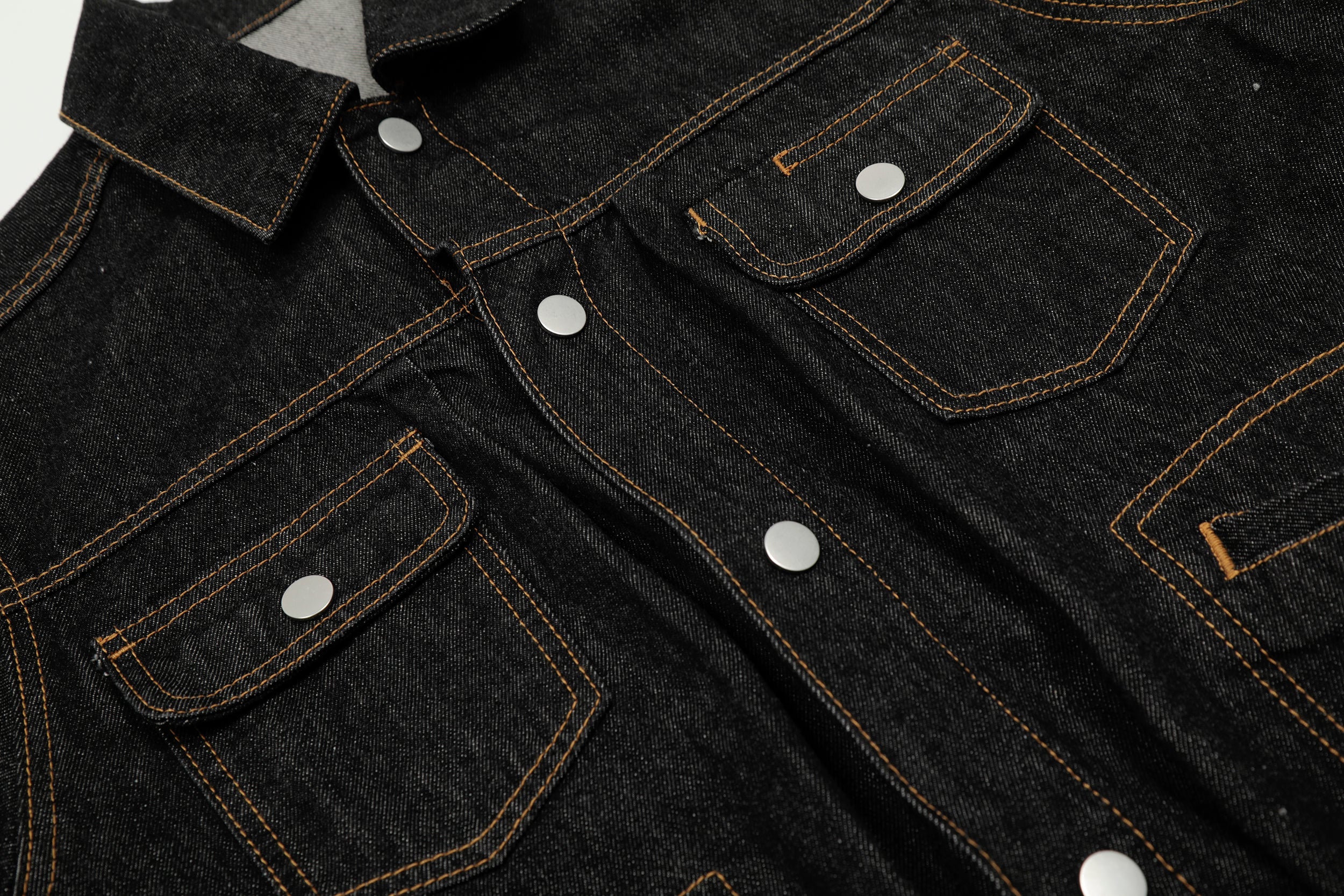 Omirad Raw Black Cropped Denim Jacket | Contrast Stitch