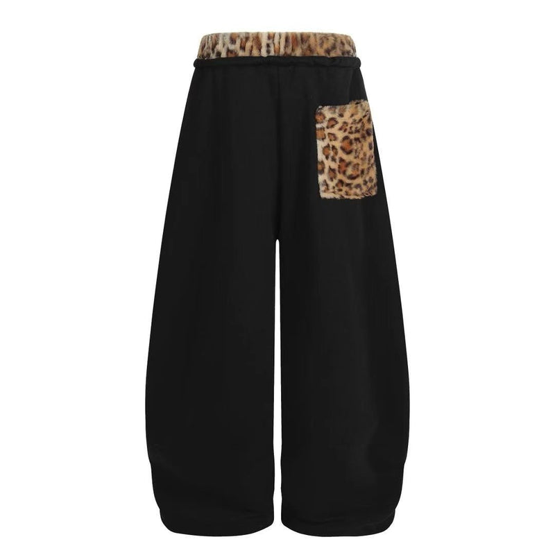 Omirad Leopard Trim Balloon Sweatpants with Chenille Patch