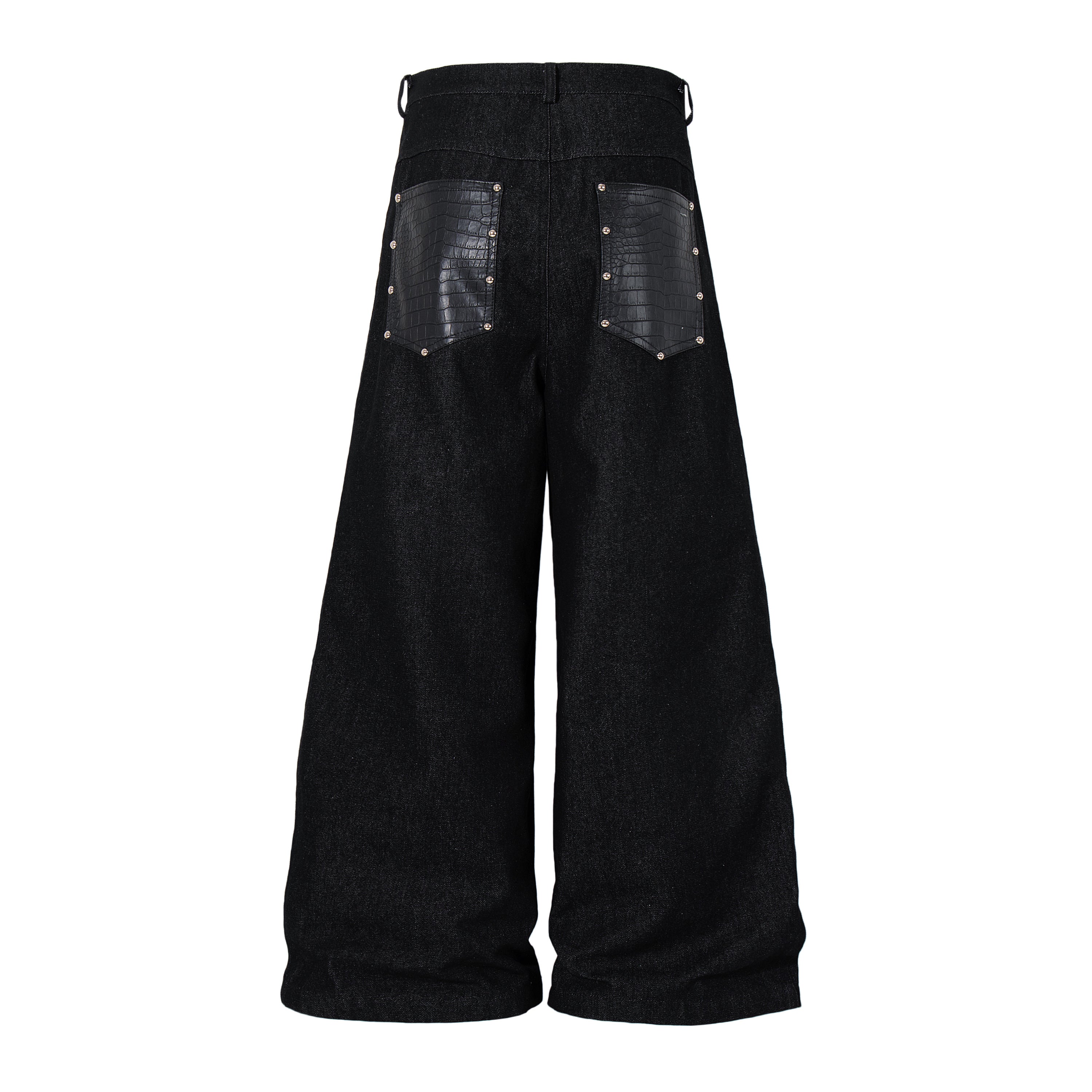 Omirad Panel-Detail Wide Leg Denim Pants with Rivets