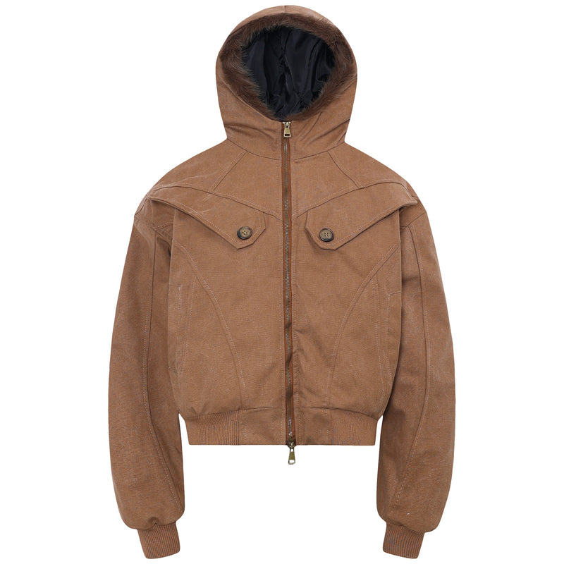 Omirad Vintage Hooded Cropped Cotton Bomber Jacket