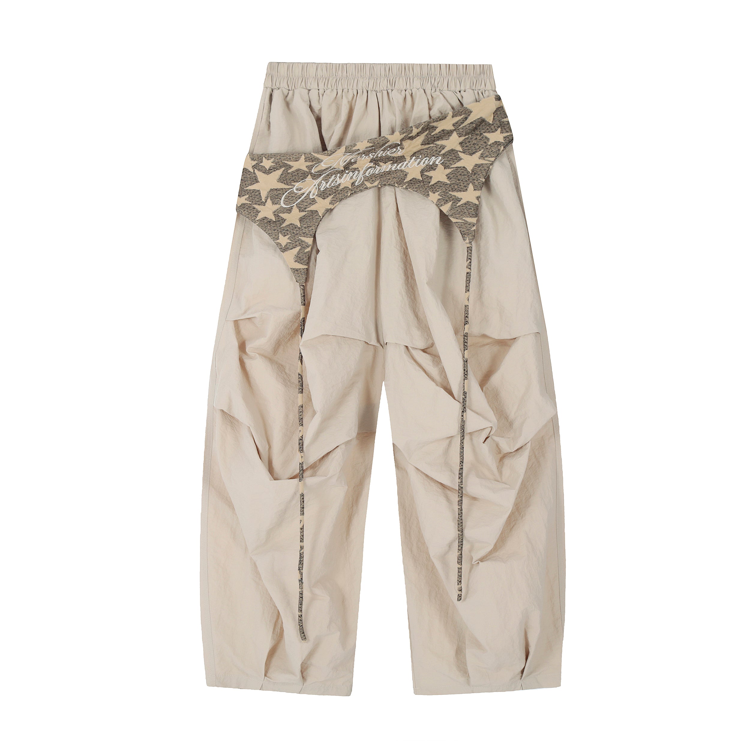 3D Crumple Nylon Wide-Leg Pants with Detachable Overlay