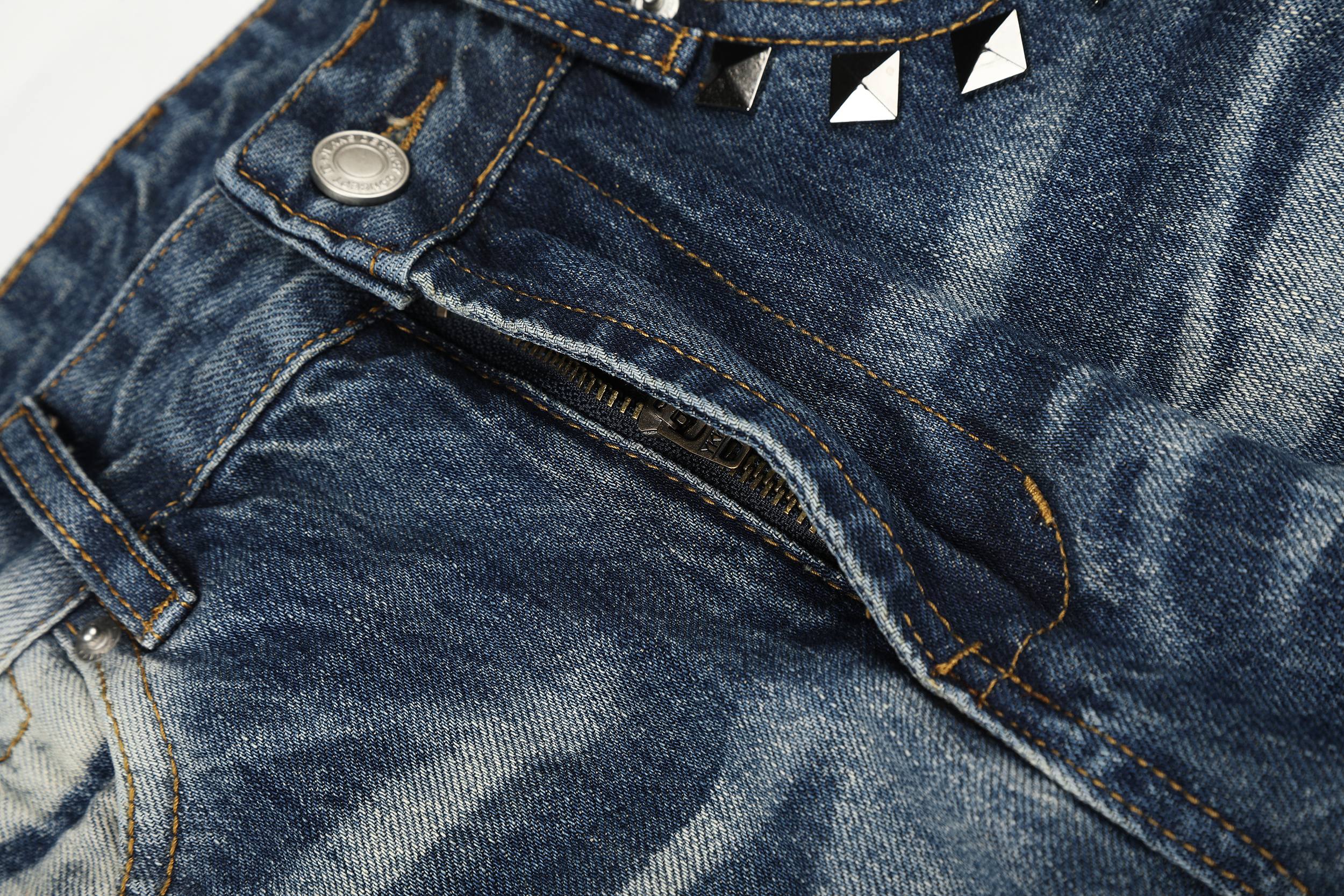 Omirad Studded Vintage Wash Jeans | Y2K Streetwear Denim