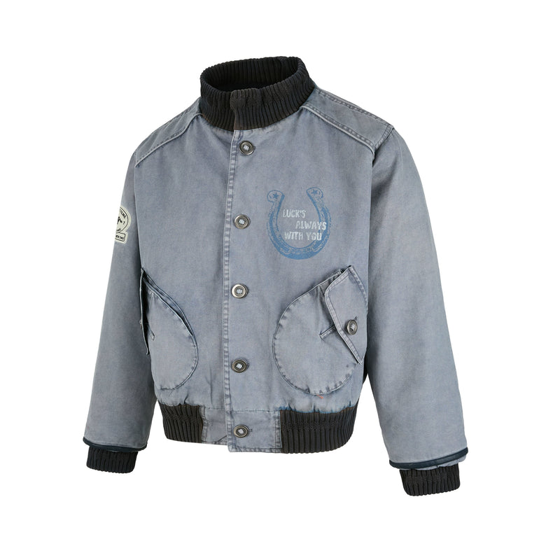 Omirad Vintage Washed Varsity Bomber Jacket | Cropped Fit