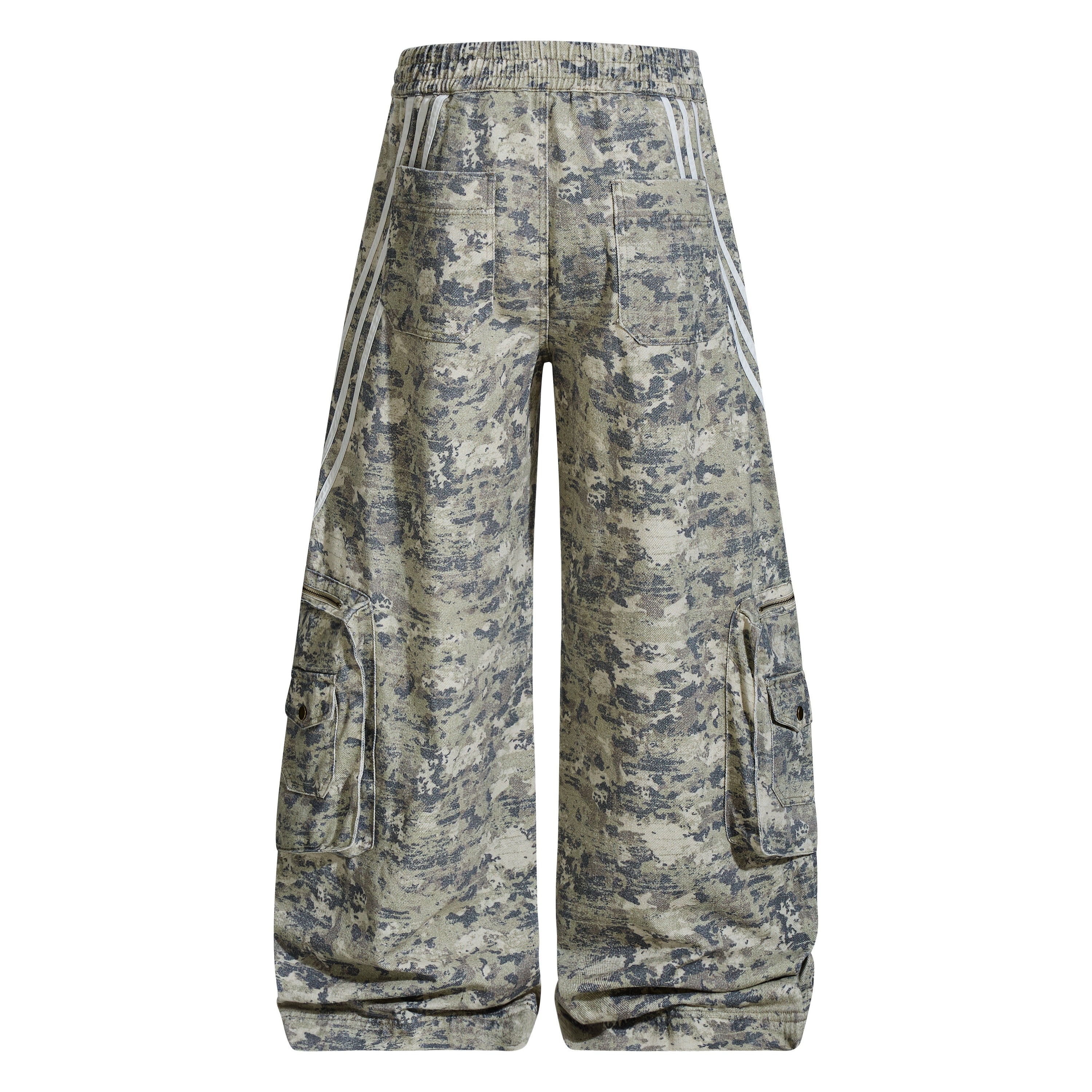 Omirad Tactical Camo Wide-Leg Cargo Pants with Reflective Stripe