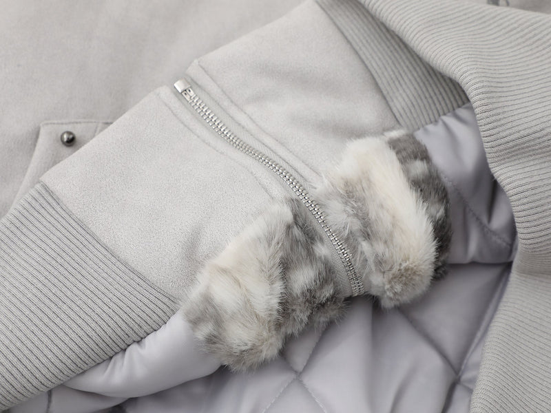 Furry-Ear Zip Hoodie Jacket | Streetwear Puffer with Rivets