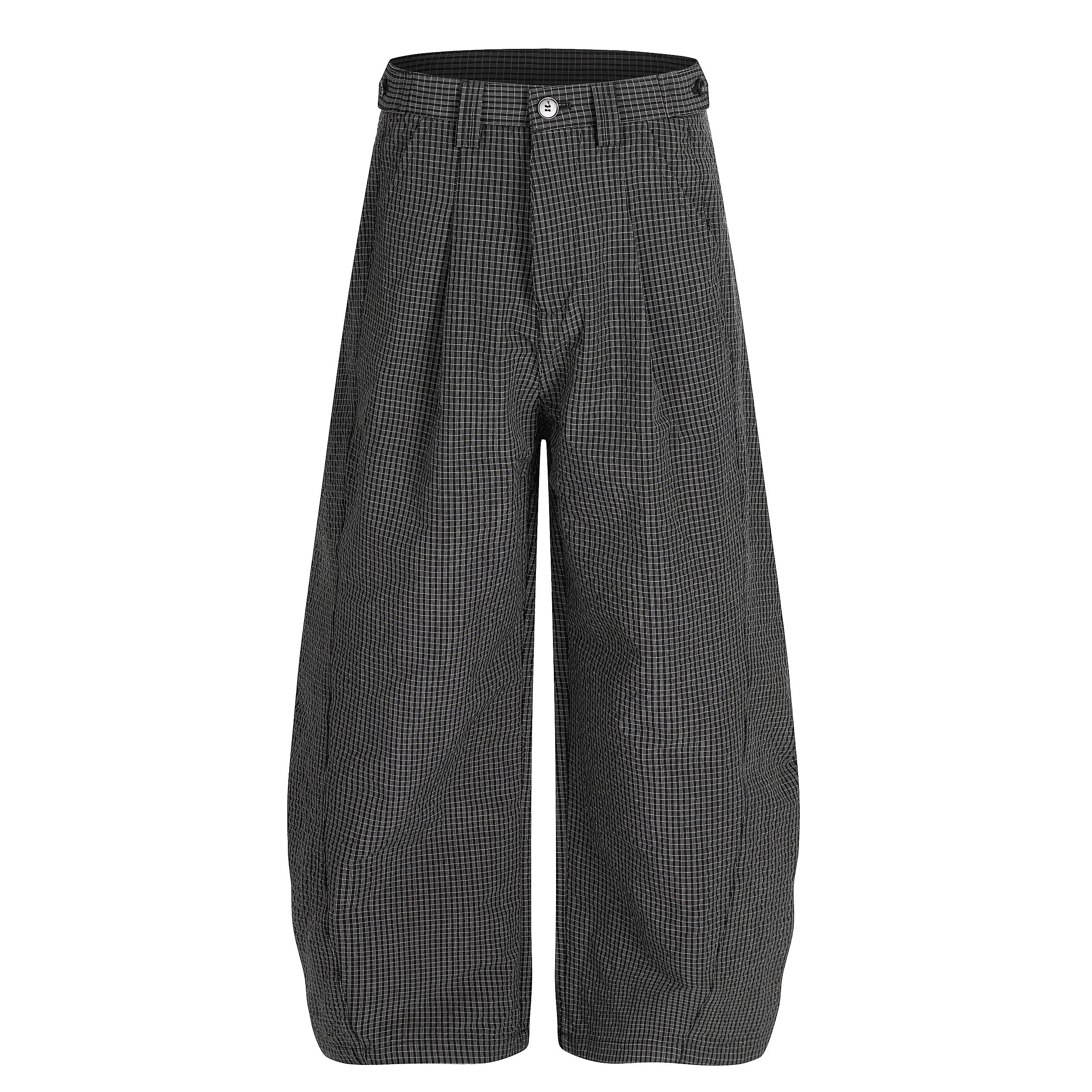 Omirad Micro-Check Curved-Leg Wide Trousers