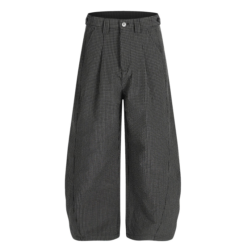 Omirad Micro-Check Curved-Leg Wide Trousers