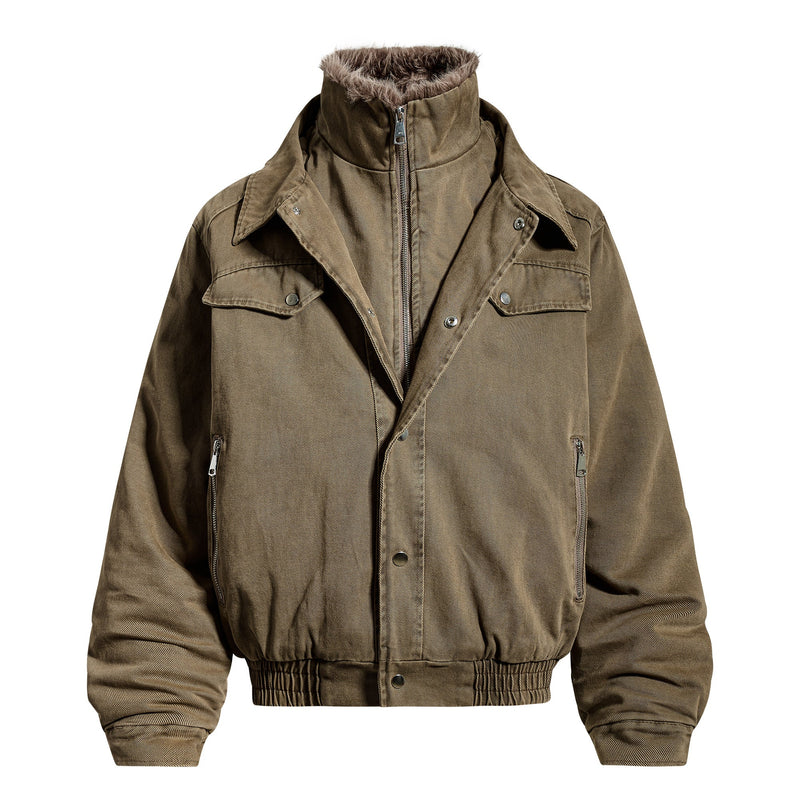 Omirad Layered Utility Bomber Jacket with Faux Fur Collar