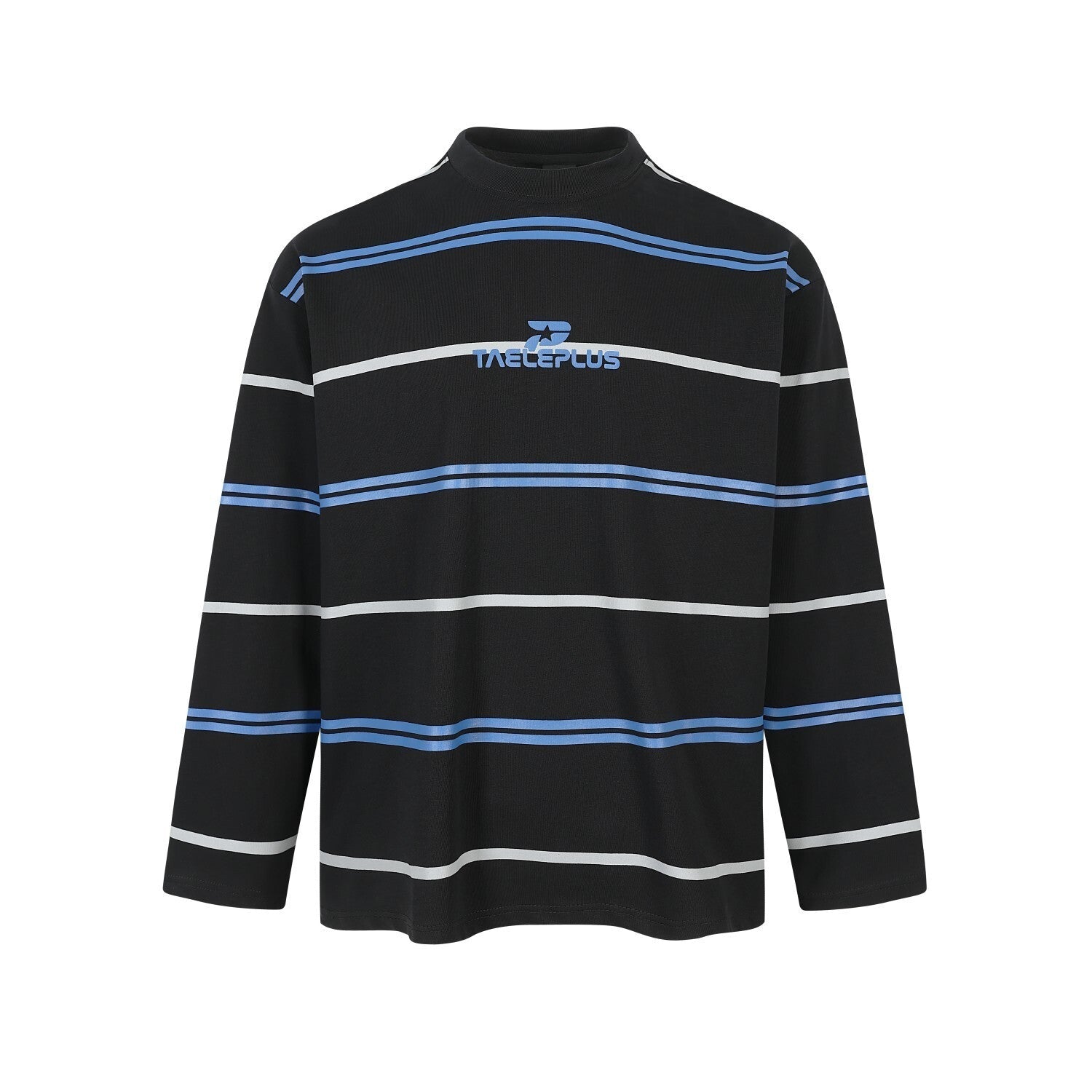Striped Long Sleeve Mock Neck Tee | Relaxed Streetwear Fit