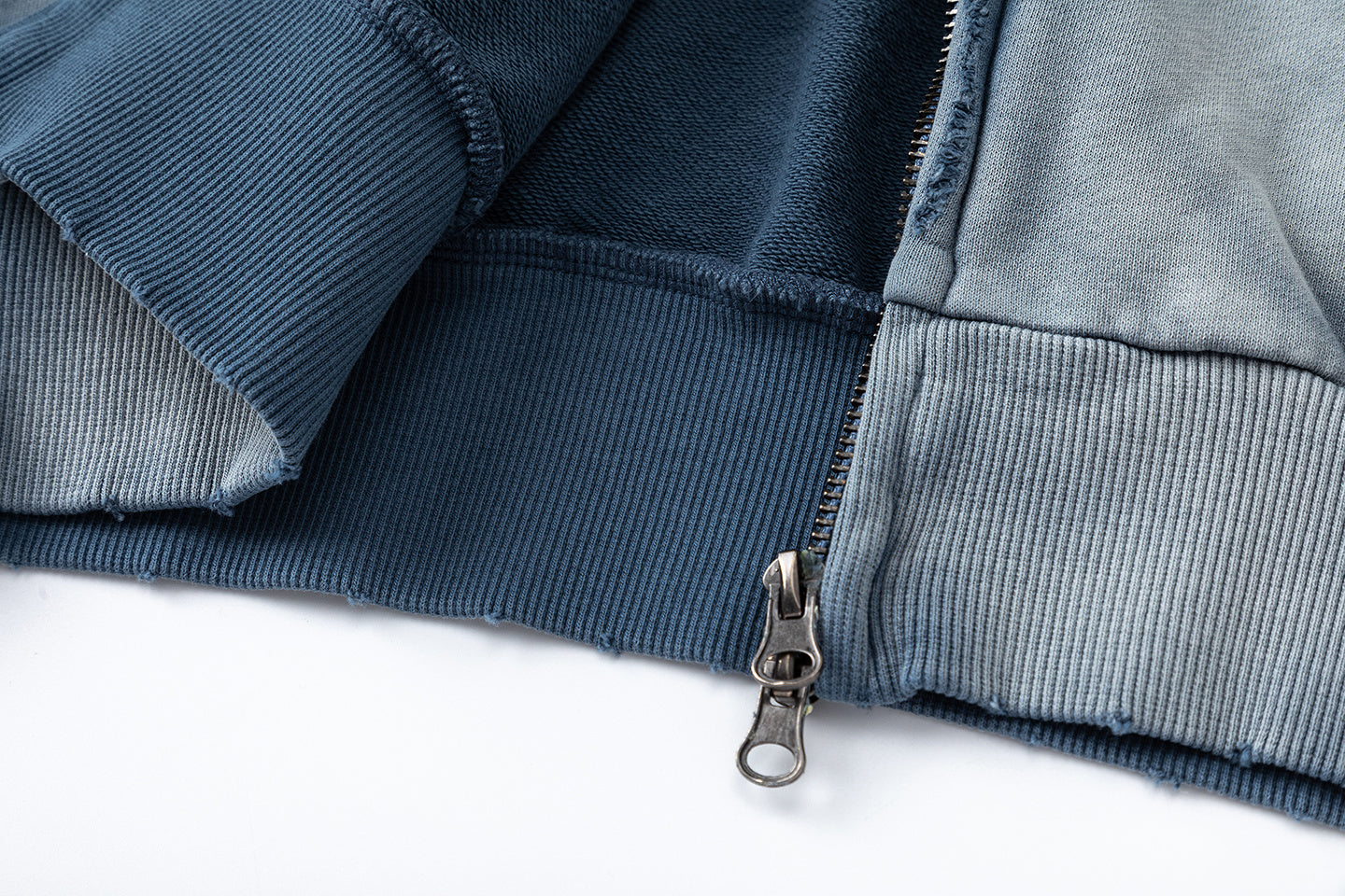 Omirad Vintage Patch Zip-Up Hoodie | Washed Blue Cotton