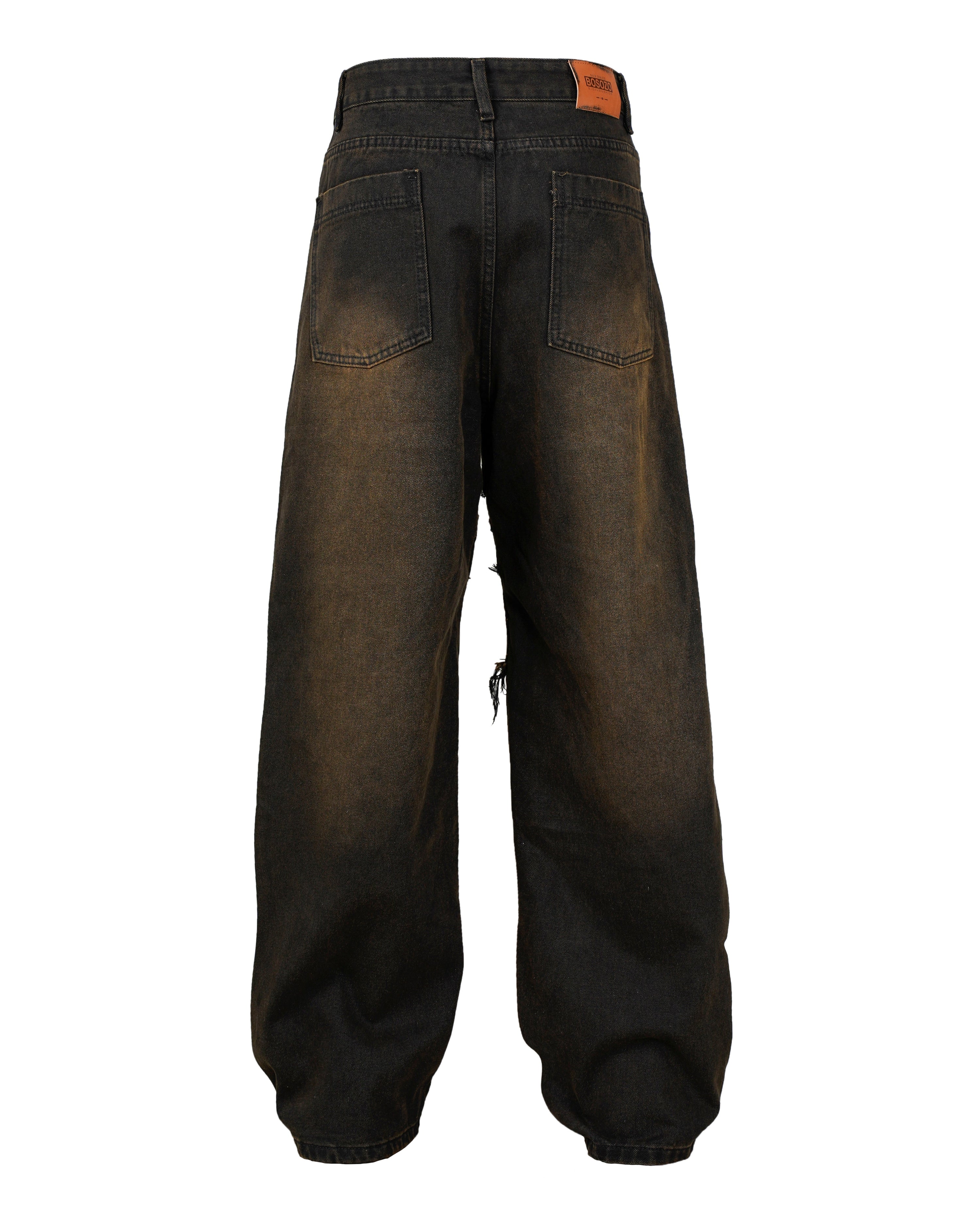 Spiral-Tear Grunge Wide-Leg Denim Jeans | Distressed Streetwear