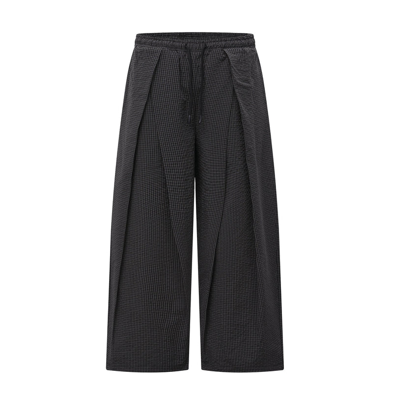 Wide-Leg Pleated Pants | Textured Check Relaxed Fit
