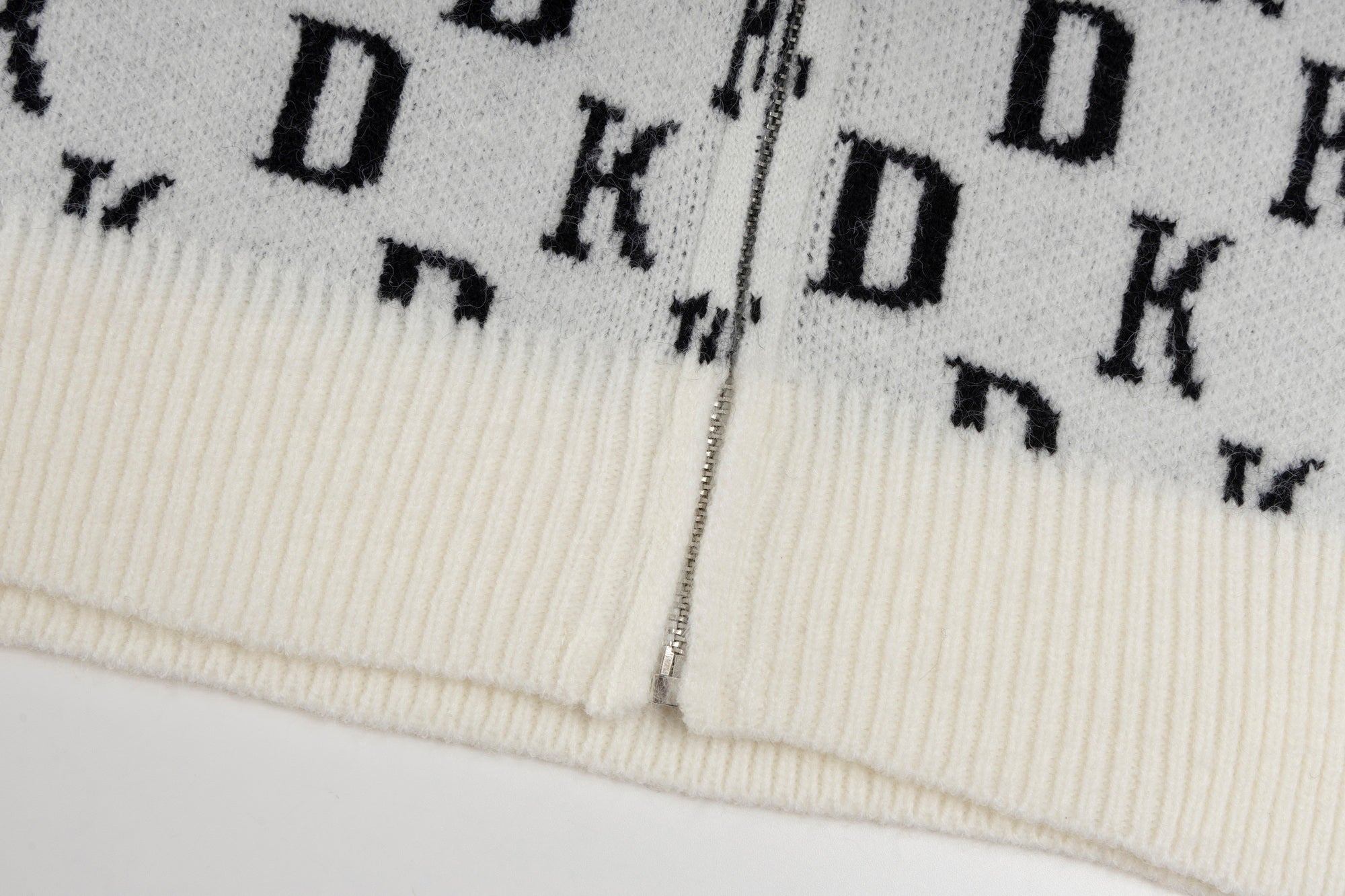 DK Allover Monogram Knit Zip Hoodie | Gothic Cross Embroidery