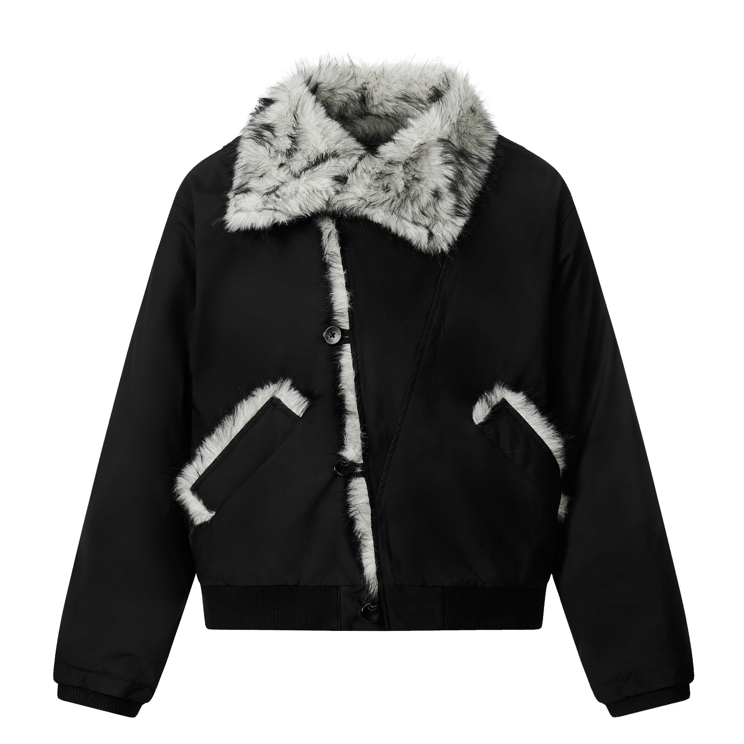 Faux Fur Panel Cropped Bomber Jacket | Streetwear Winter Coat