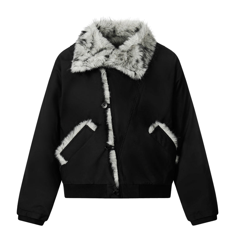 Faux Fur Panel Cropped Bomber Jacket | Streetwear Winter Coat