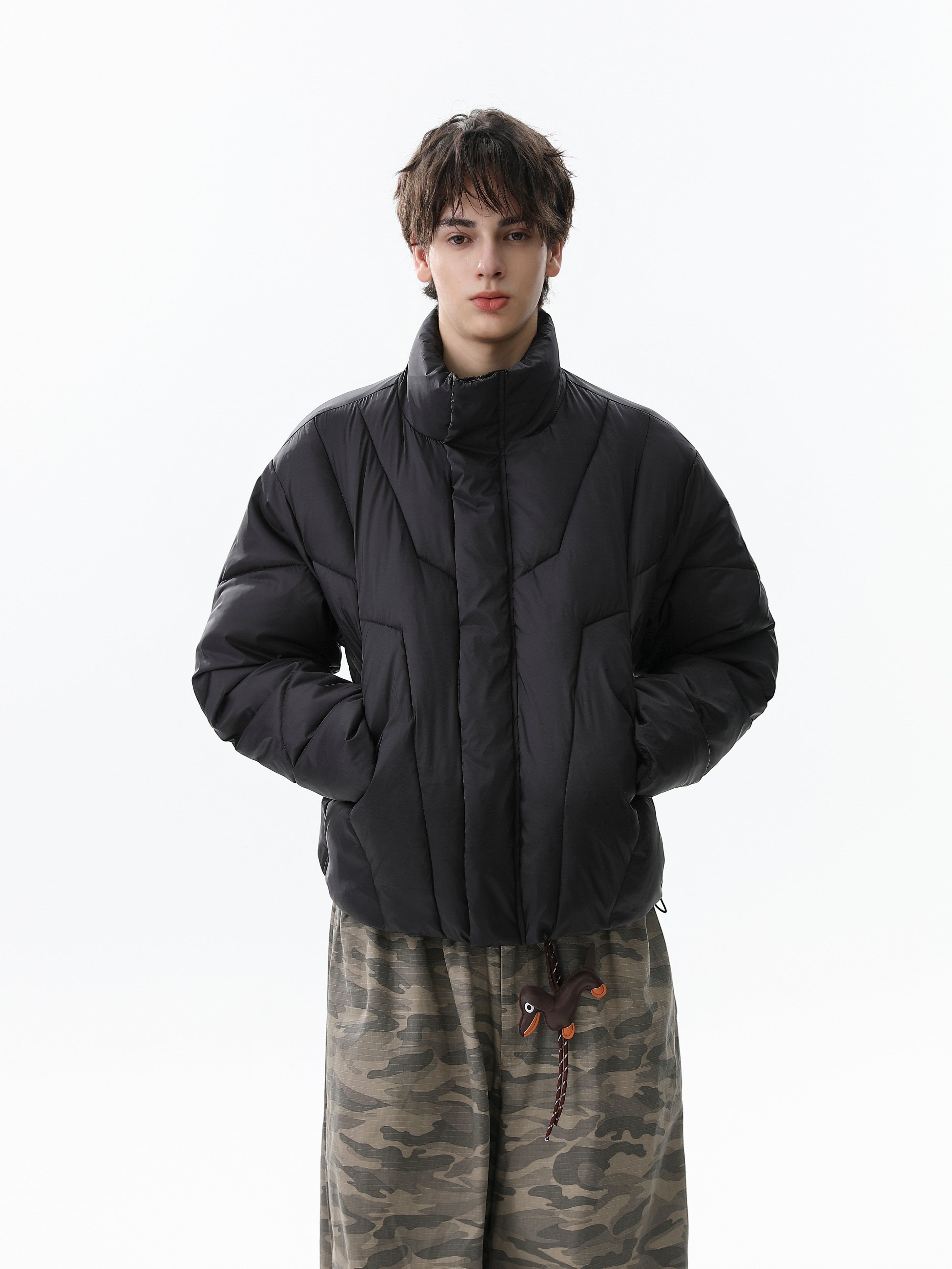 Omirad High-Neck Cropped Puffer Jacket | Grey & Black