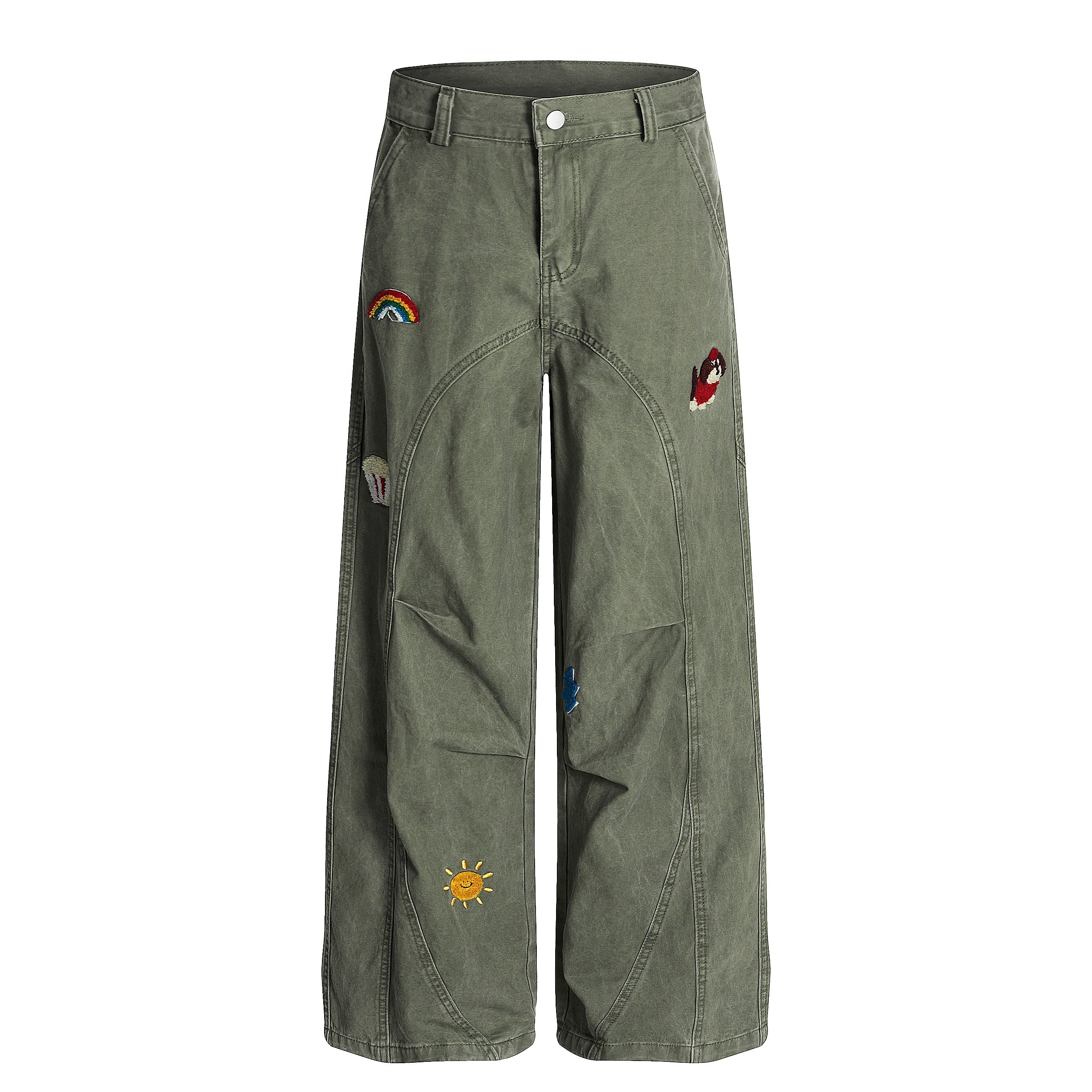 Rainbow Patch Embroidered Wide-Leg Pants | Streetwear