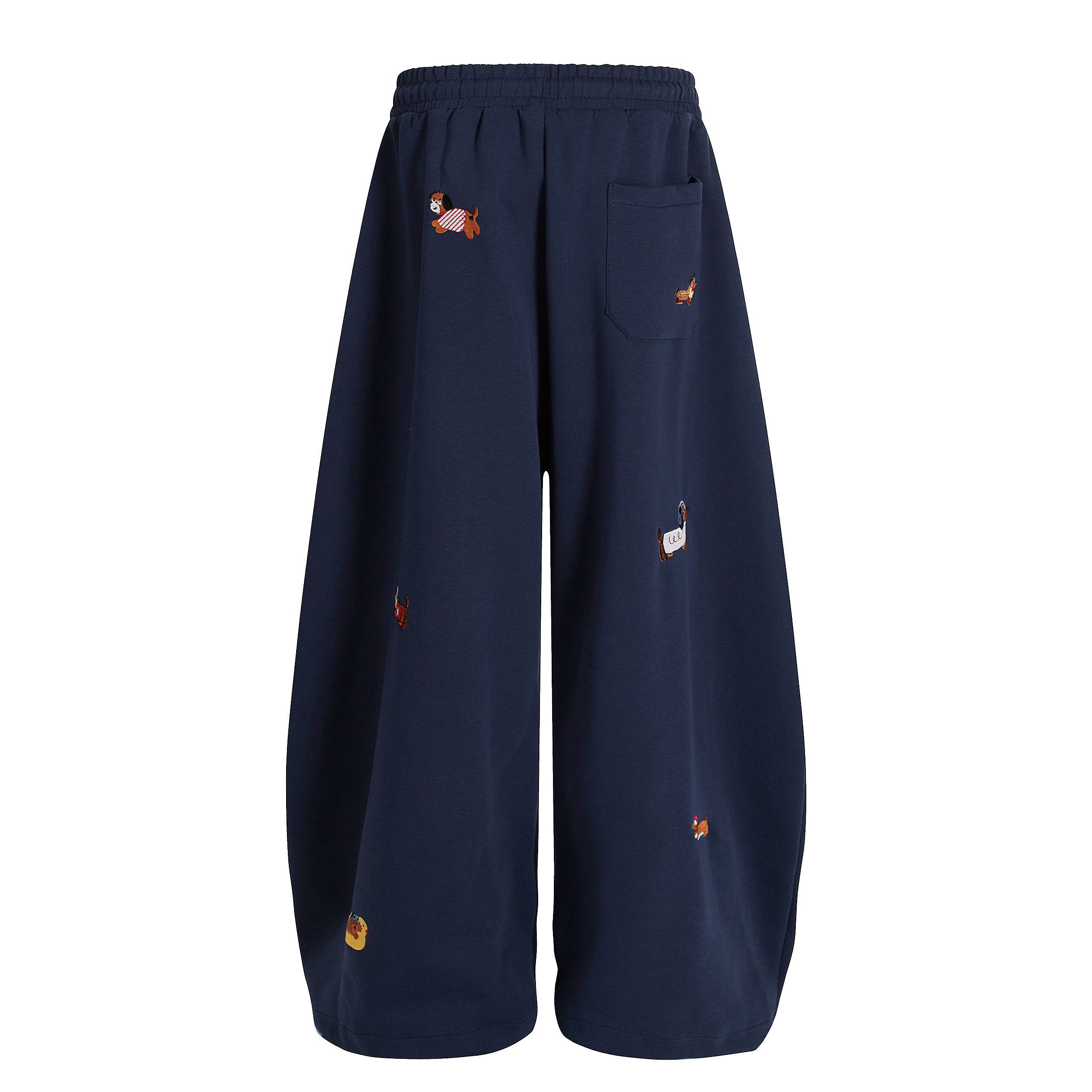 Embroidered Dog Motif Wide-Leg Sweatpants | Omirad