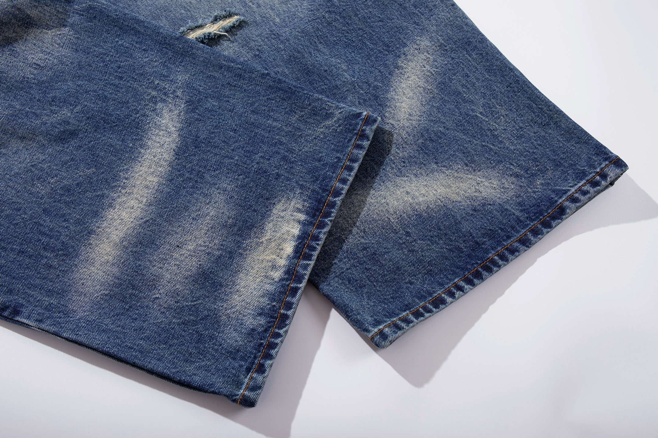 Heavy Distress Fade Wide-Leg Jeans | Vintage Blue Denim
