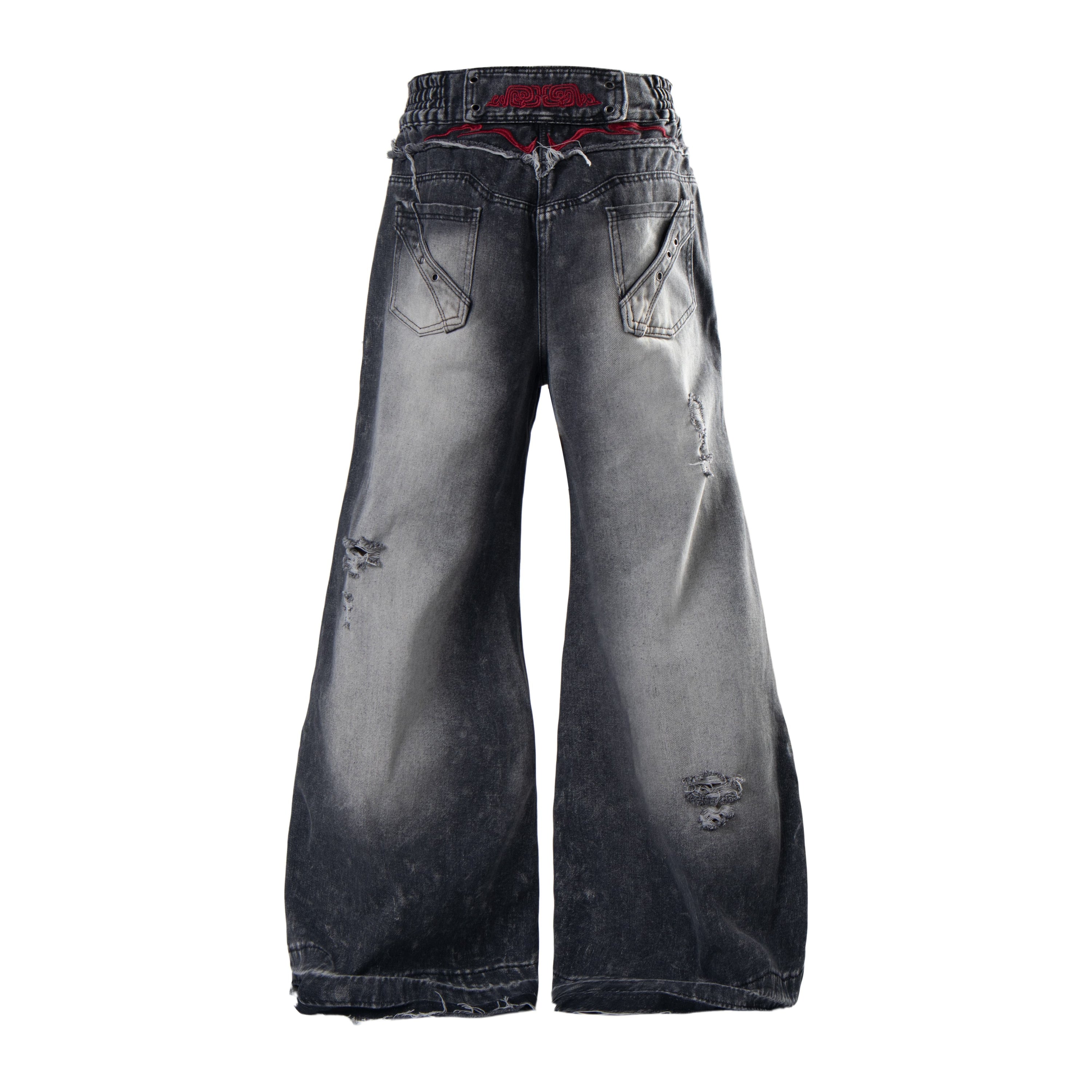 Omirad Distressed Panel Baggy Jeans | Y2K Wide-Leg Denim