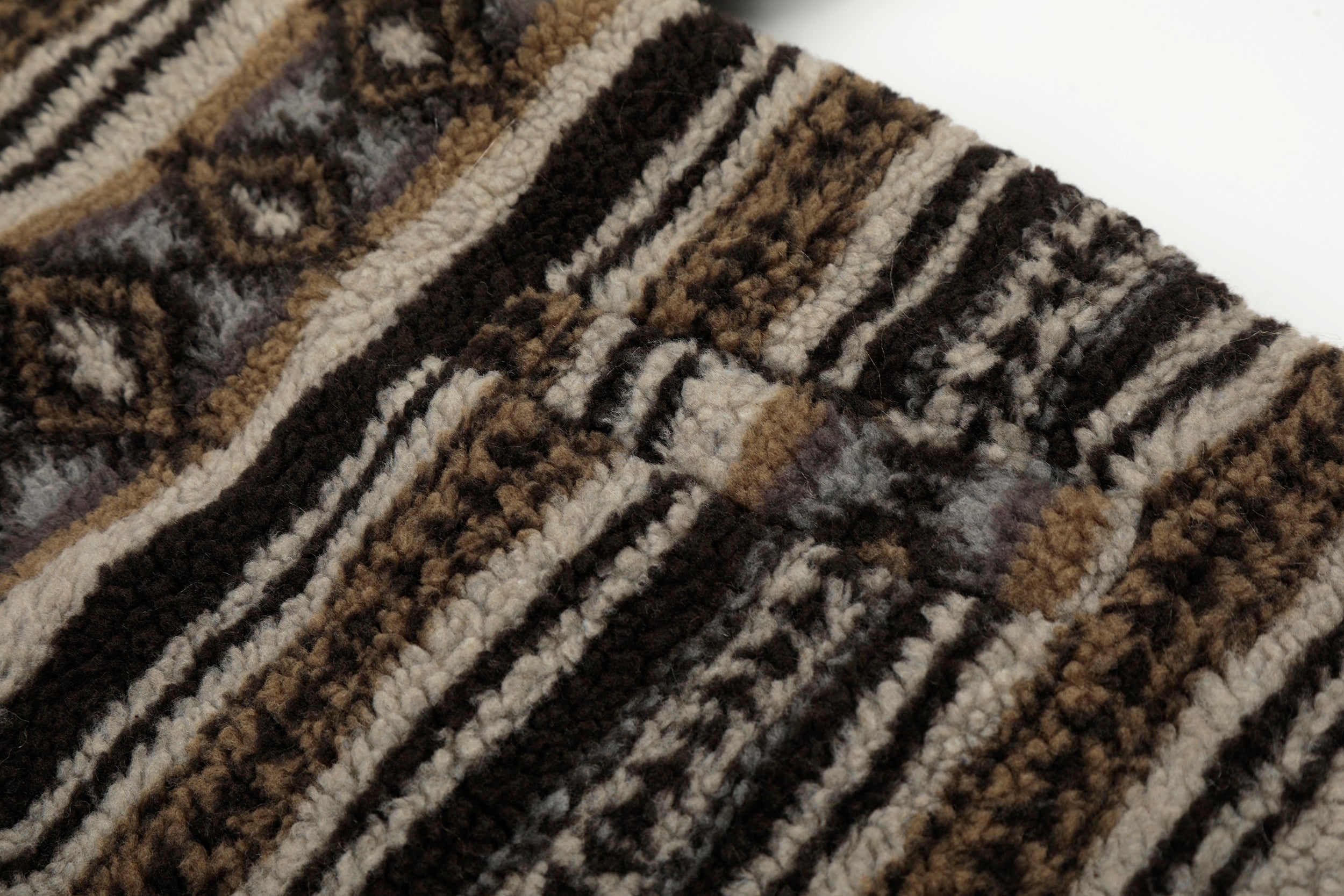 Nordic Faux Fur-Trim Hooded Zip Jacket | Ethnic Pattern